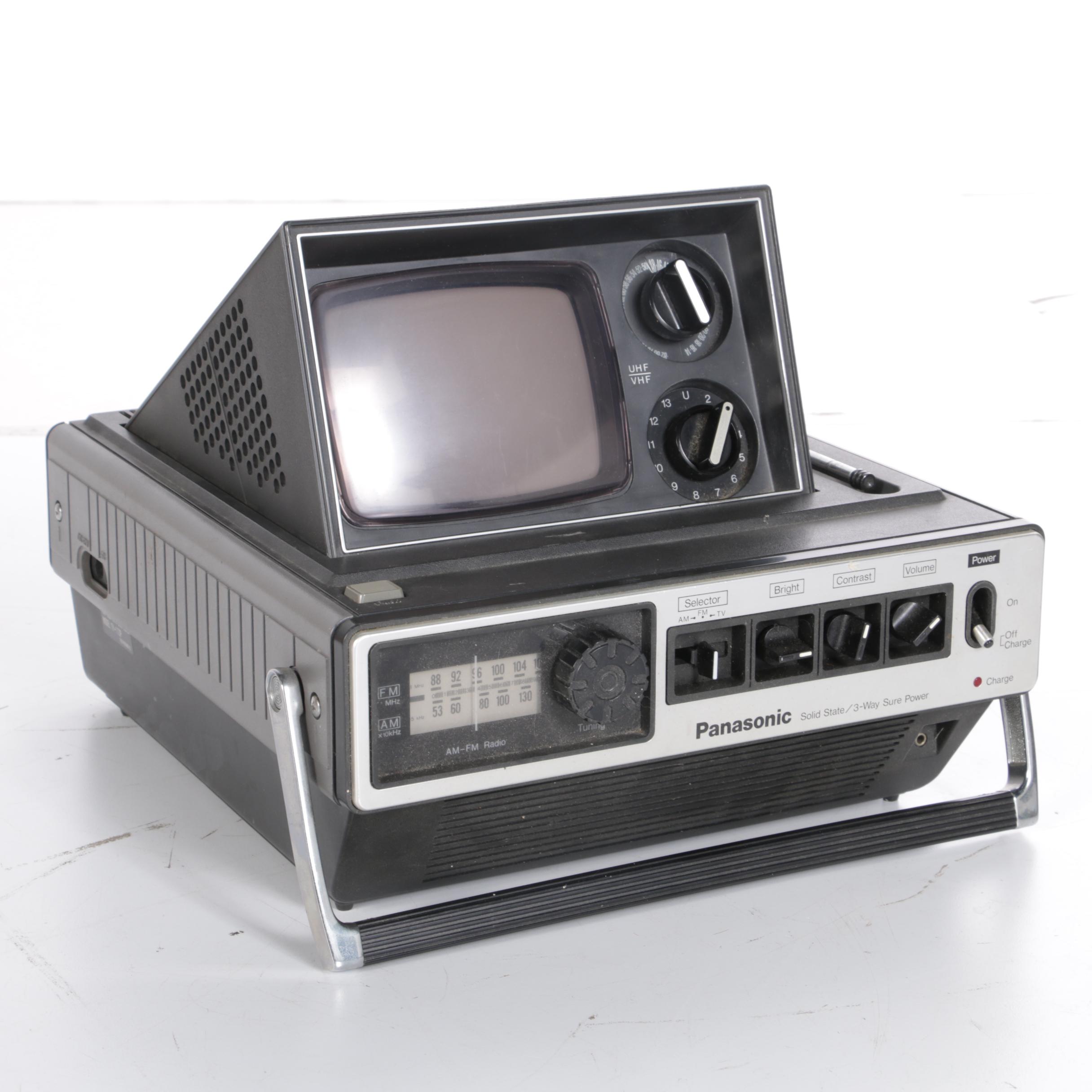 Vintage Panasonic Turntable, Television, Speakers, and Radio Tuners