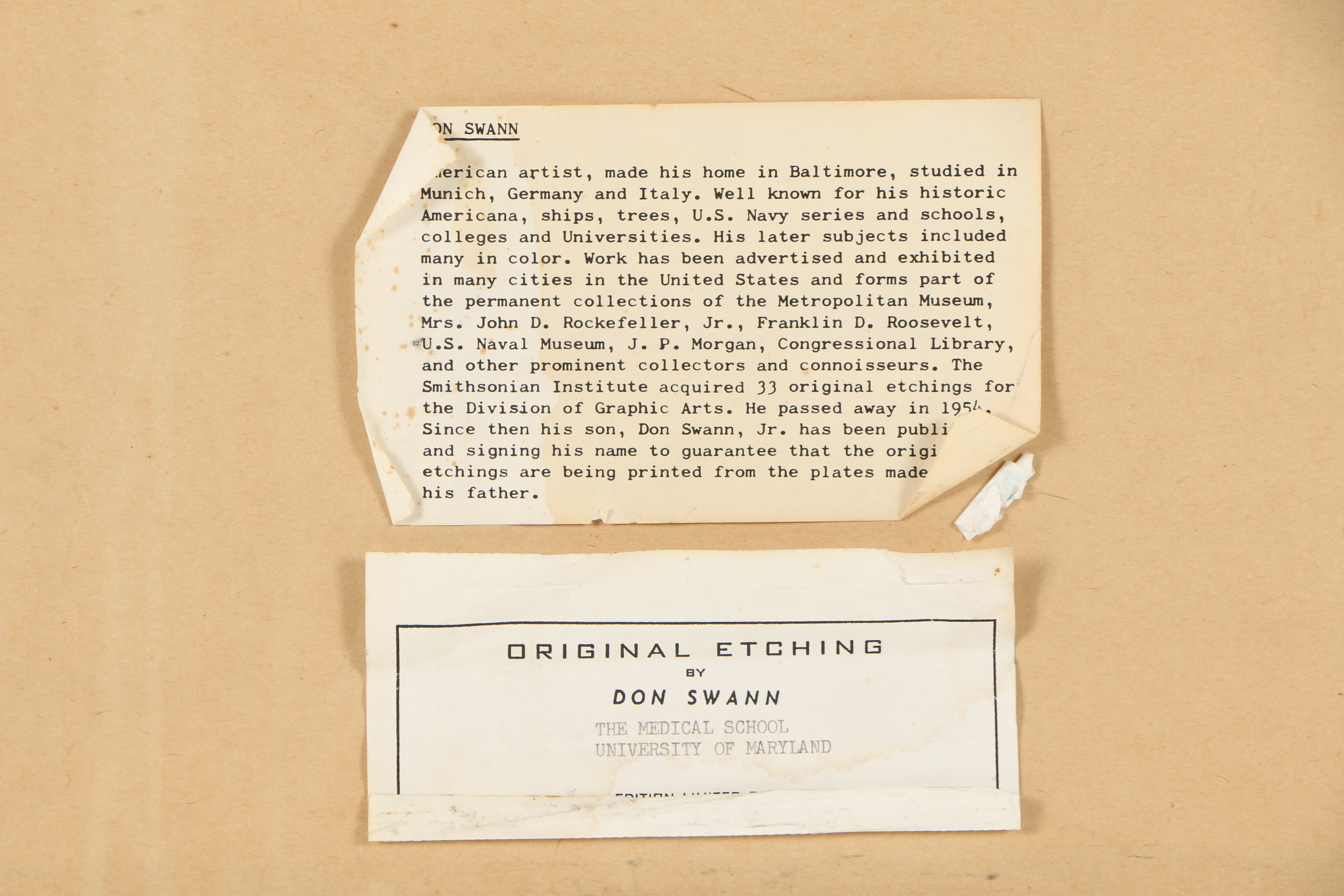 Don Swann Etching "The Medical School - University of Maryland"