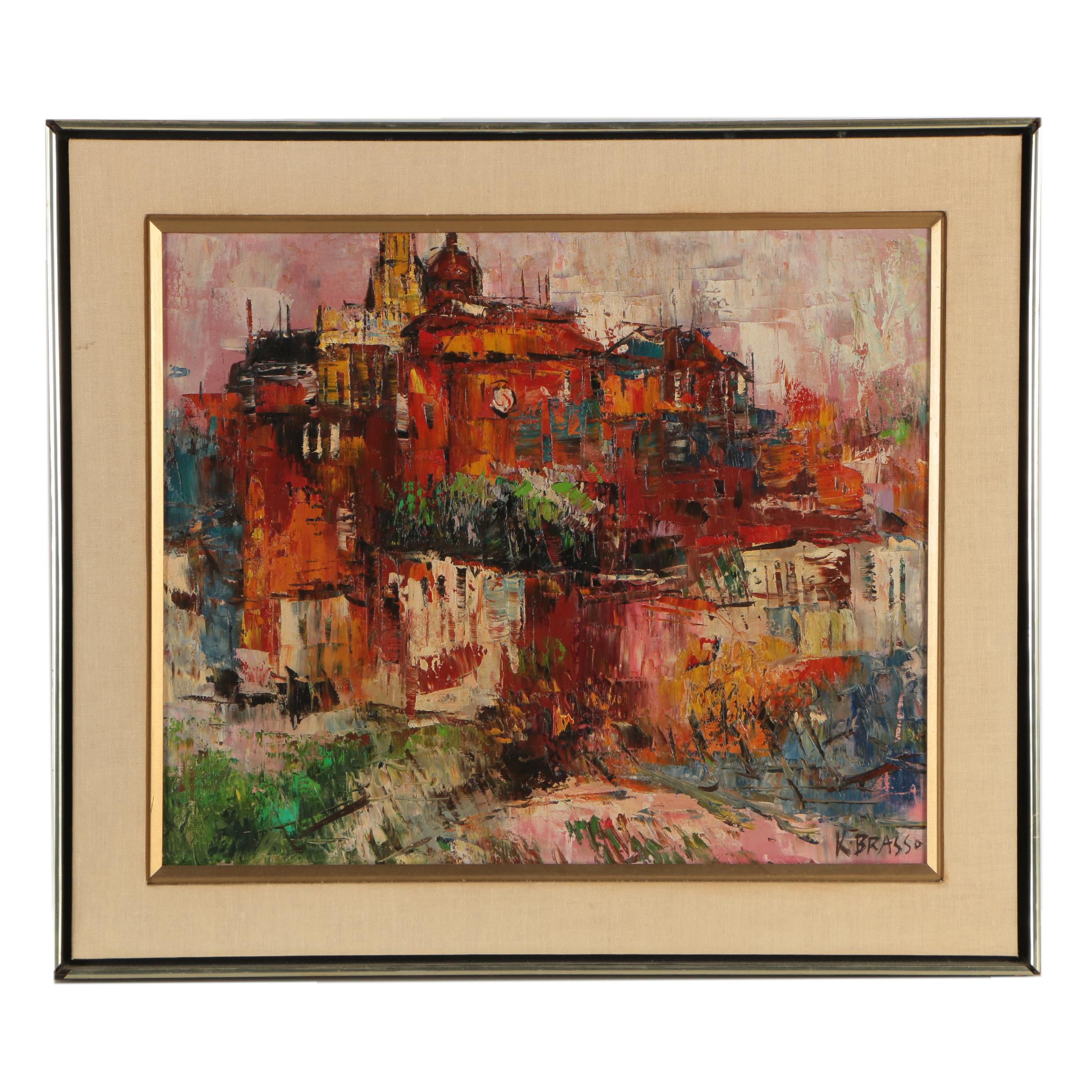 K. Brasso Abstract Oil Painting of a City