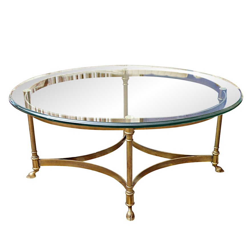 Neoclassic Style Glass and Brass Cocktail Table