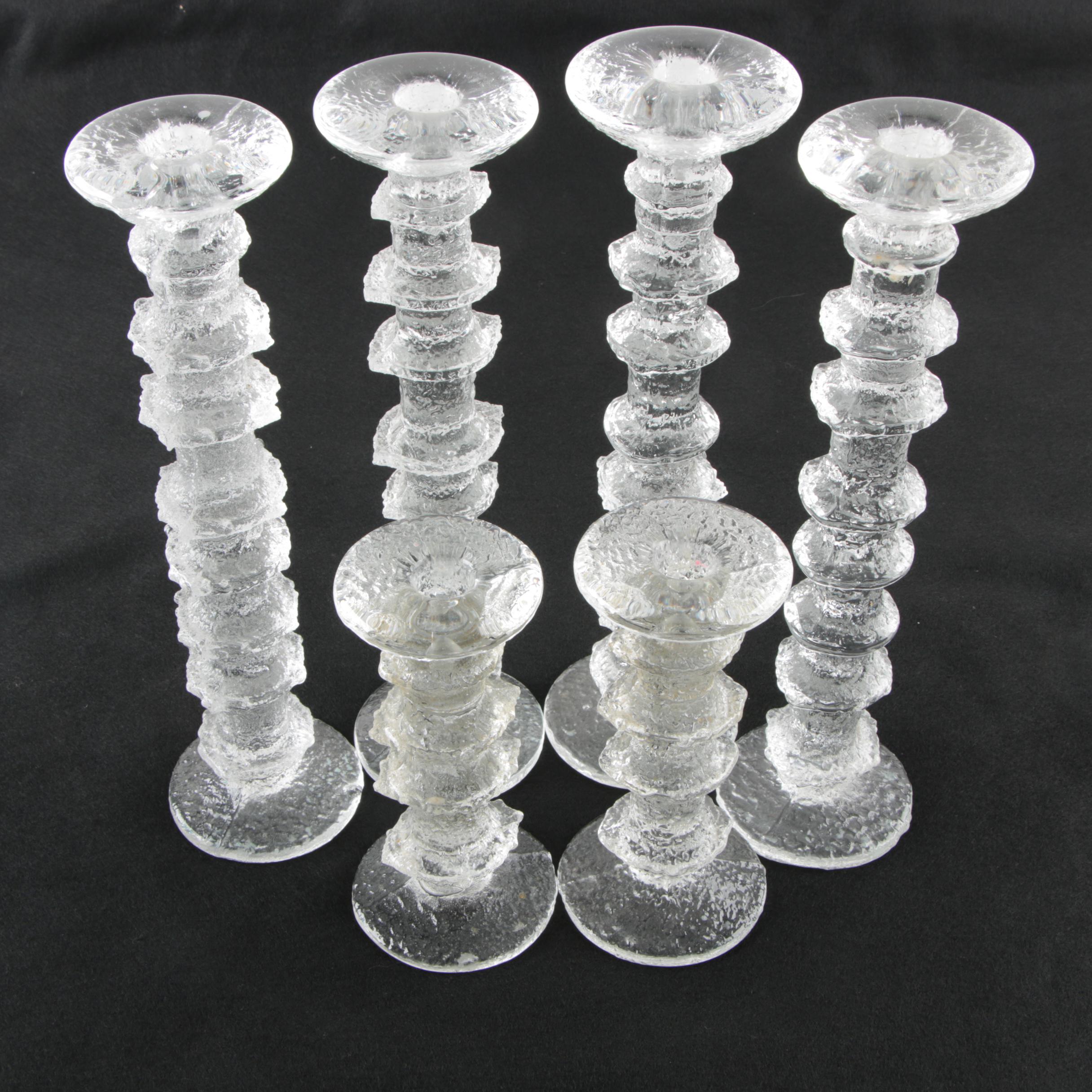 Timo Sarpaneva Pressed Glass Ripple Candlesticks