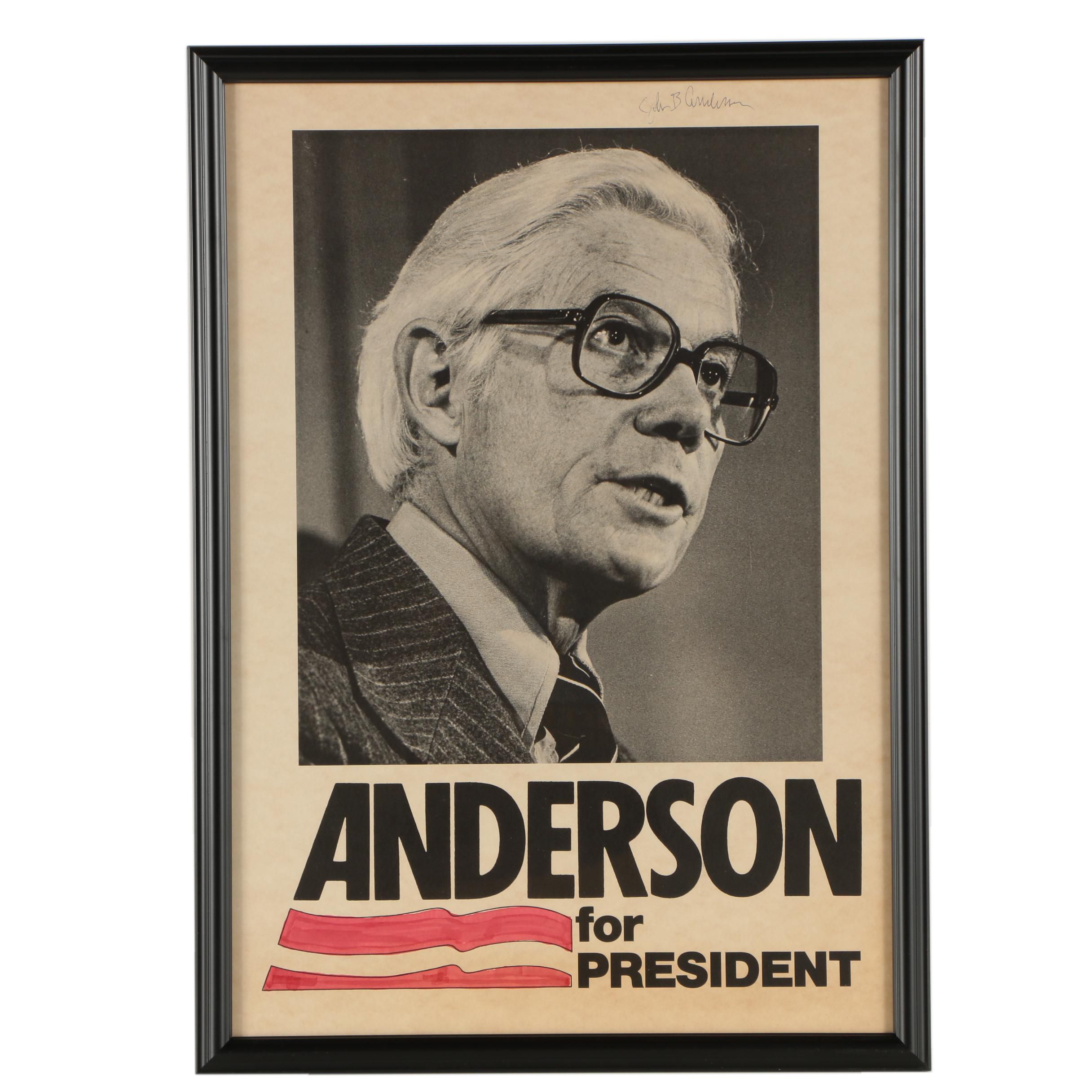 John B. Anderson Autographed Presidential Campaign Poster