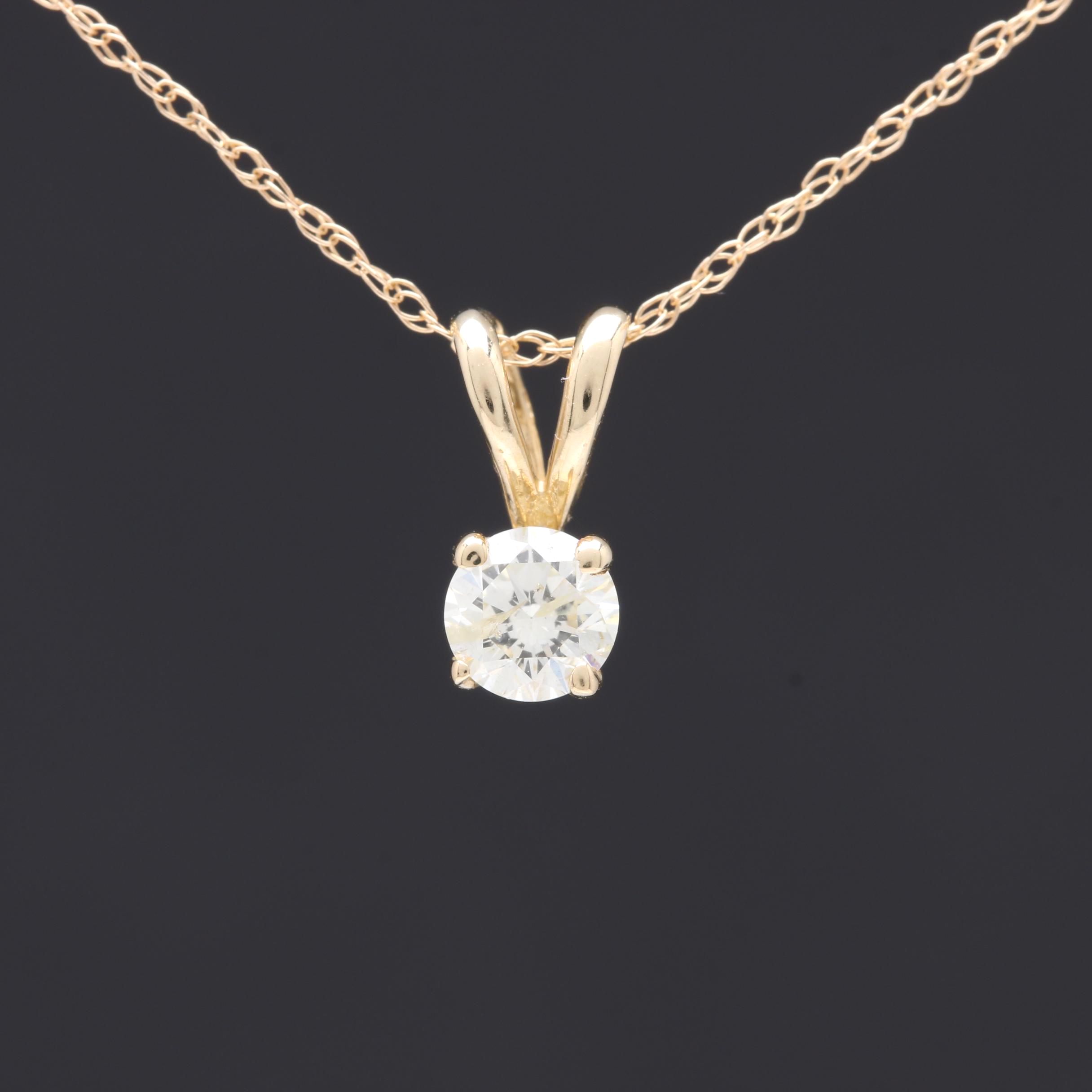 14K Yellow Gold Diamond Pendant Necklace