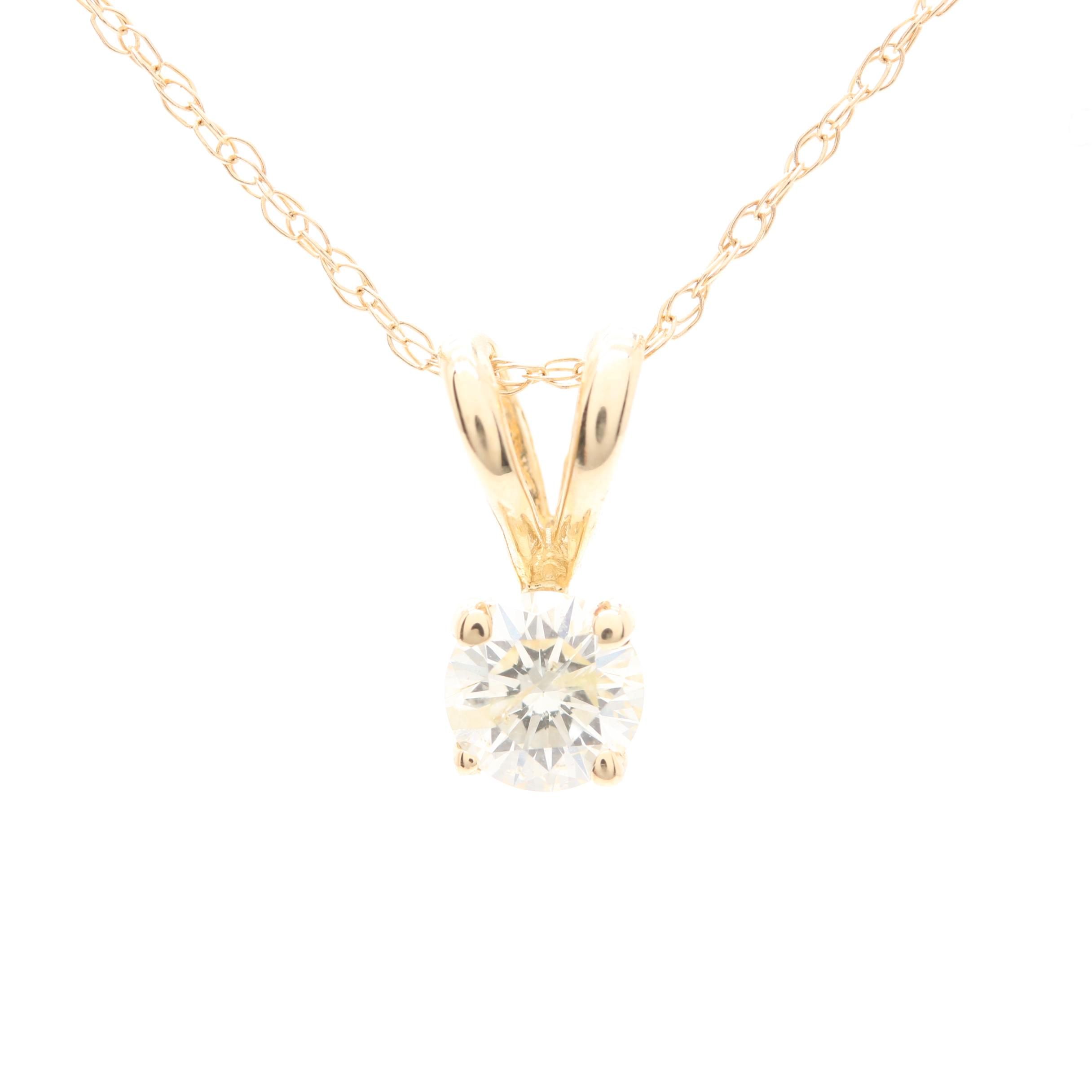 14K Yellow Gold Diamond Pendant Necklace