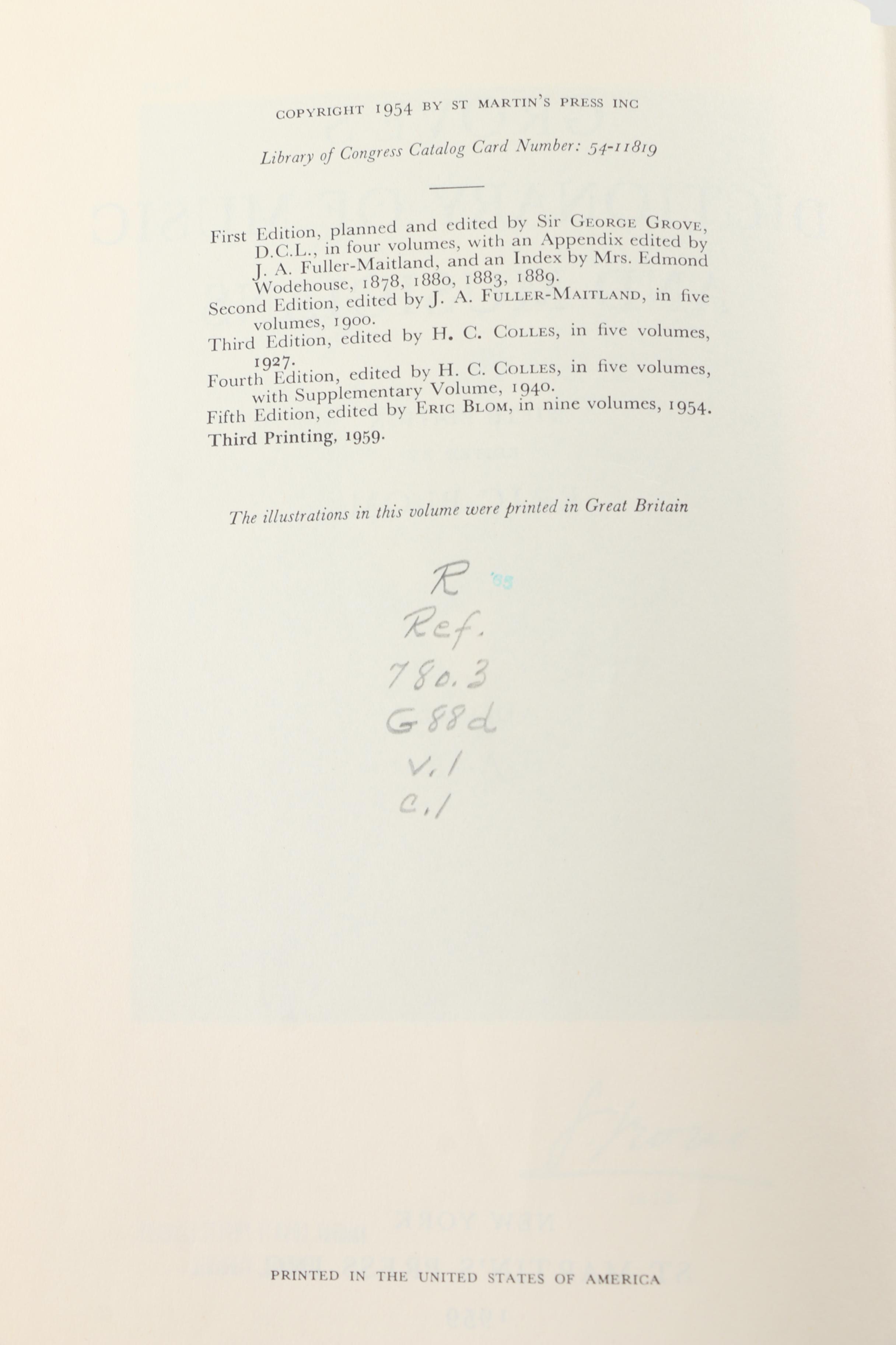 "Grove's Dictionary of Music and Musicians" in Ten Volumes