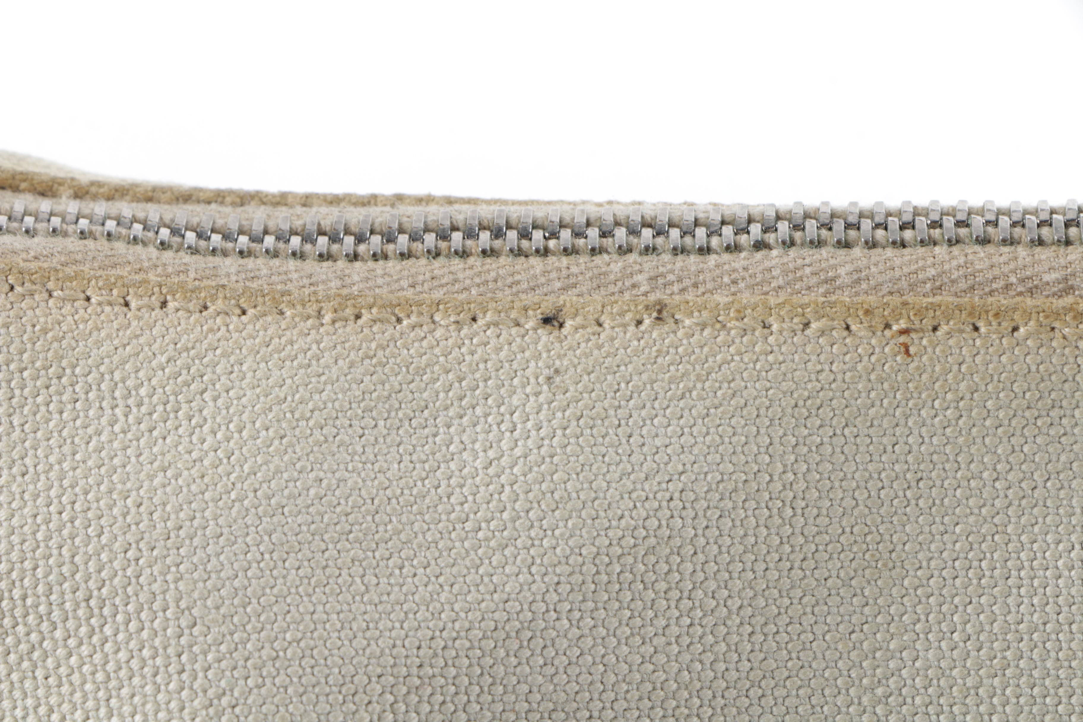 Prada Beige Canvas and Black Leather Handbag