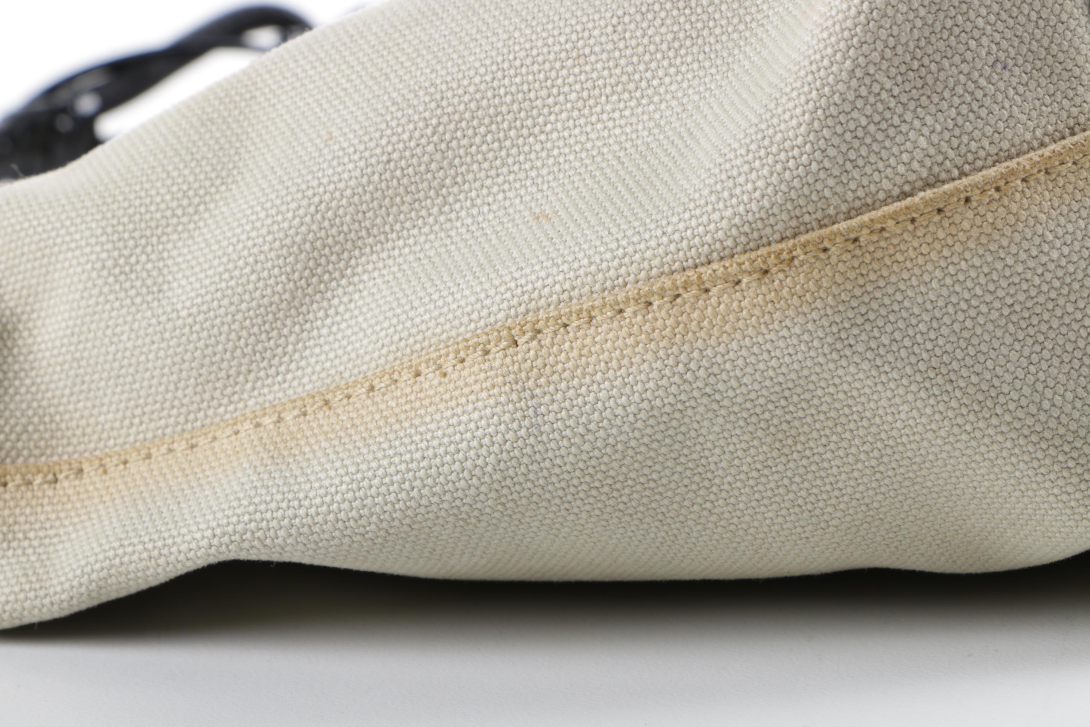 Prada Beige Canvas and Black Leather Handbag