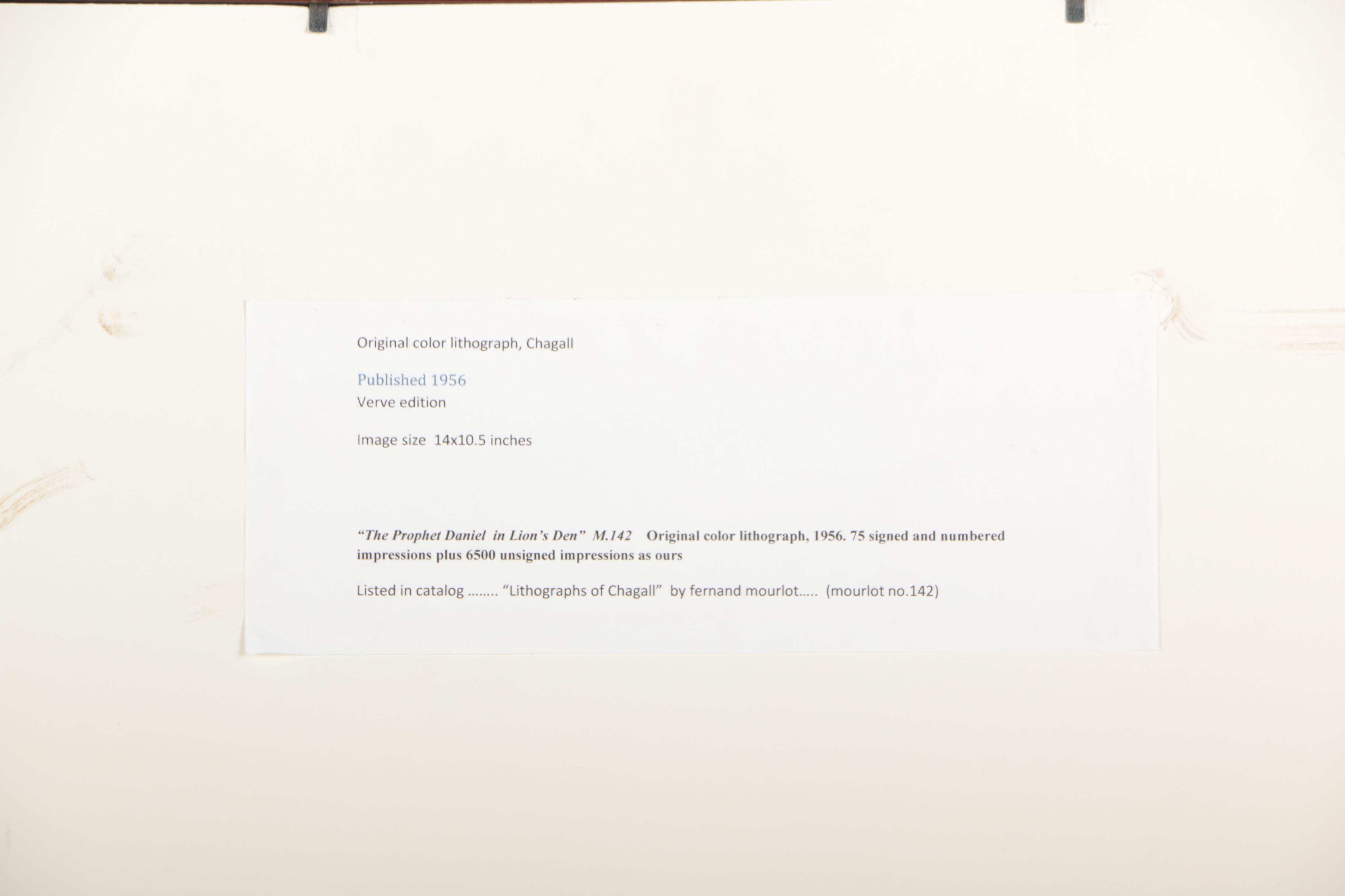 Marc Chagall Color Lithograph "The Prophet Daniel in Lion's Den"