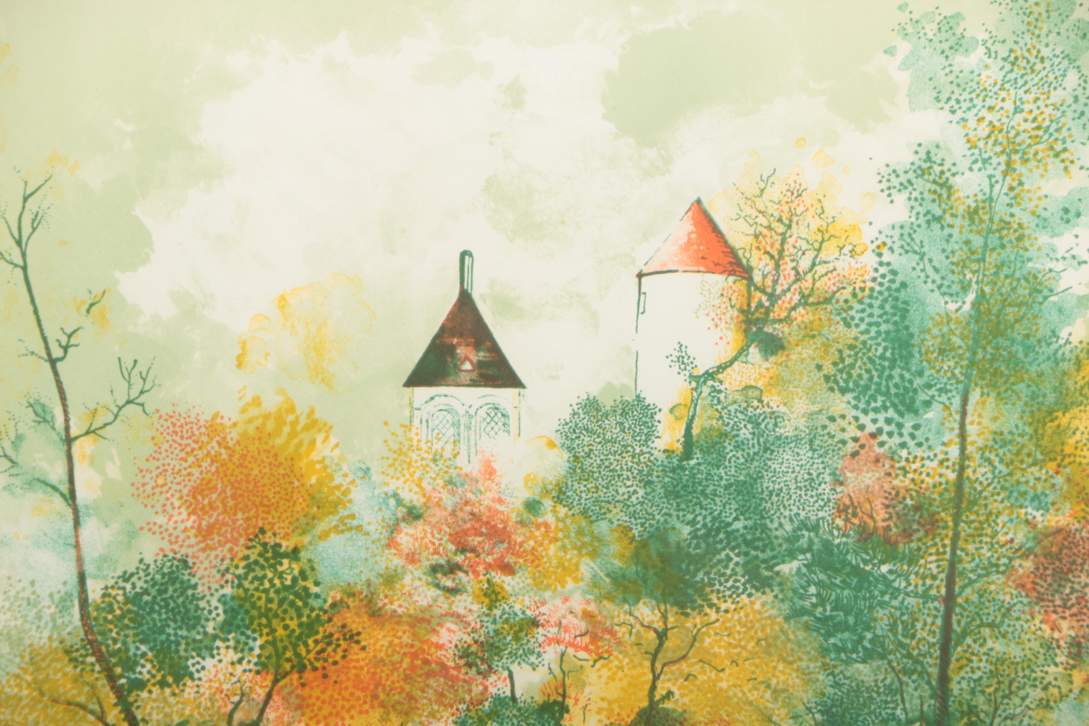 Jean Trousselle Circa 1975 Color Lithograph "French Castle"