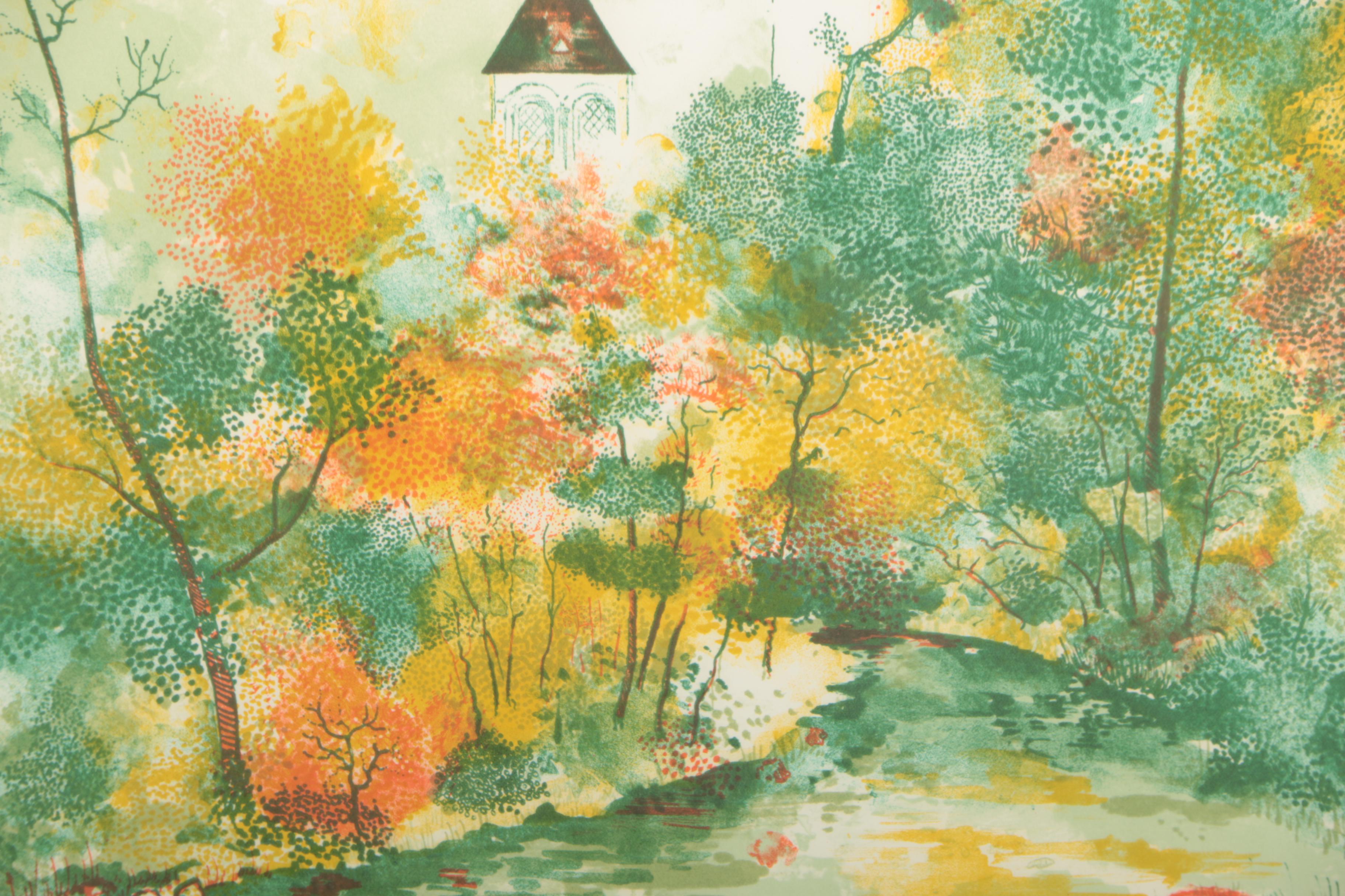 Jean Trousselle Circa 1975 Color Lithograph "French Castle"