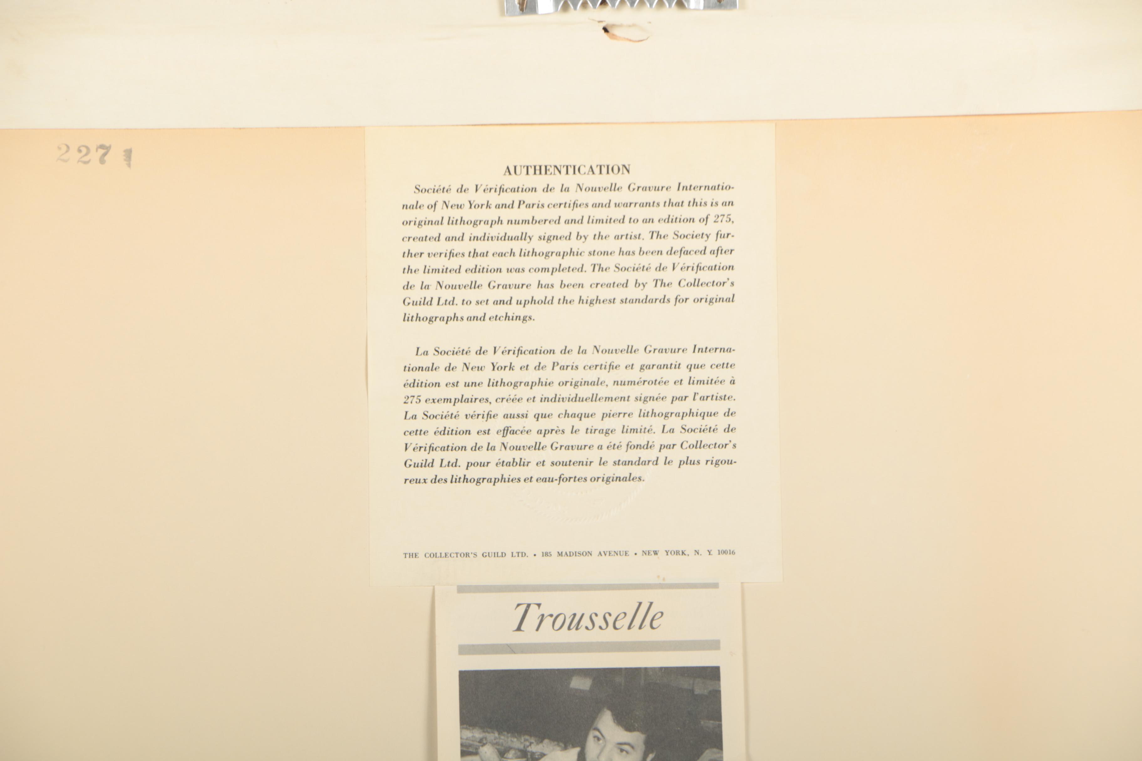 Jean Trousselle Circa 1975 Color Lithograph "French Castle"