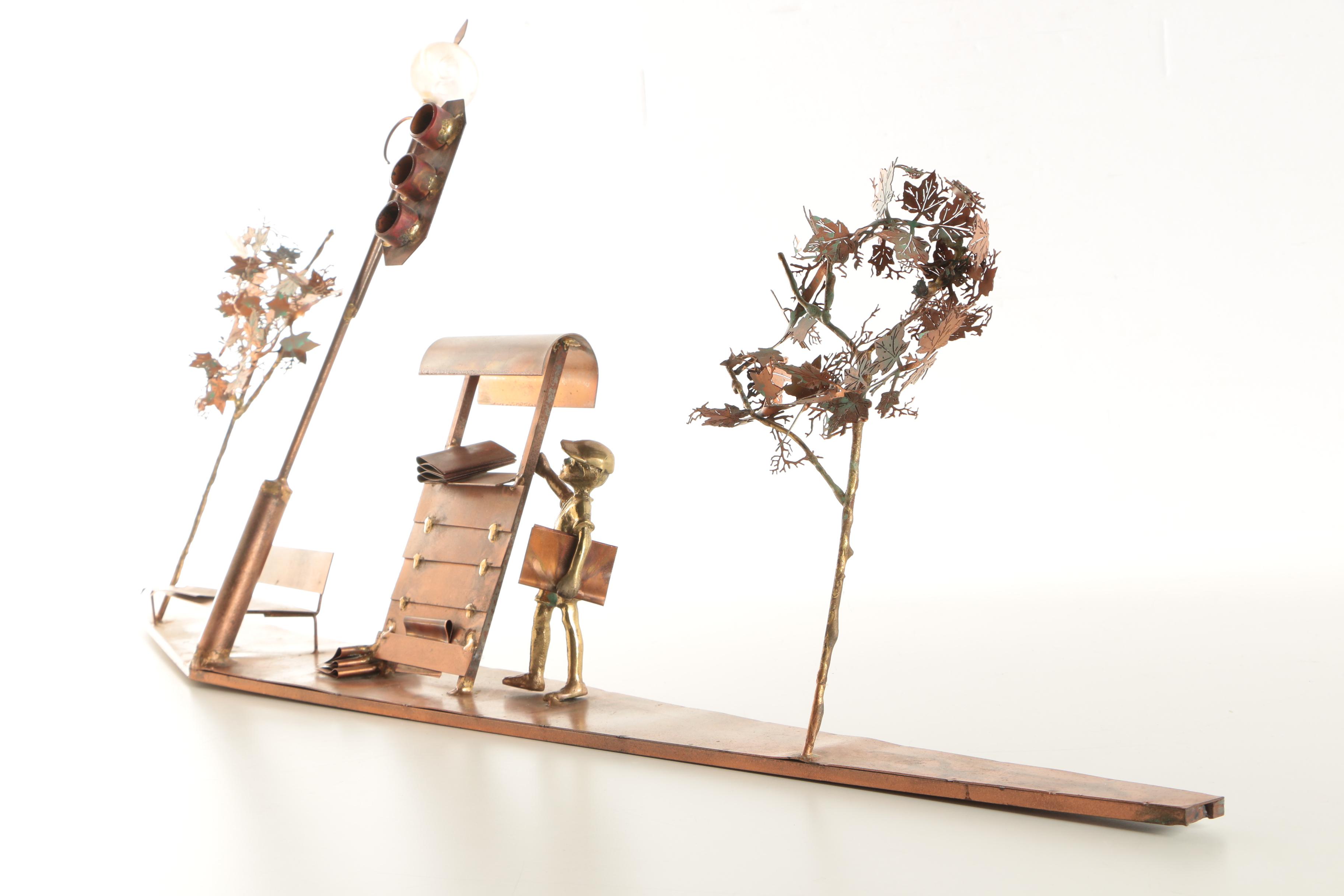 Bijan Metal Sculpture of Street Scene