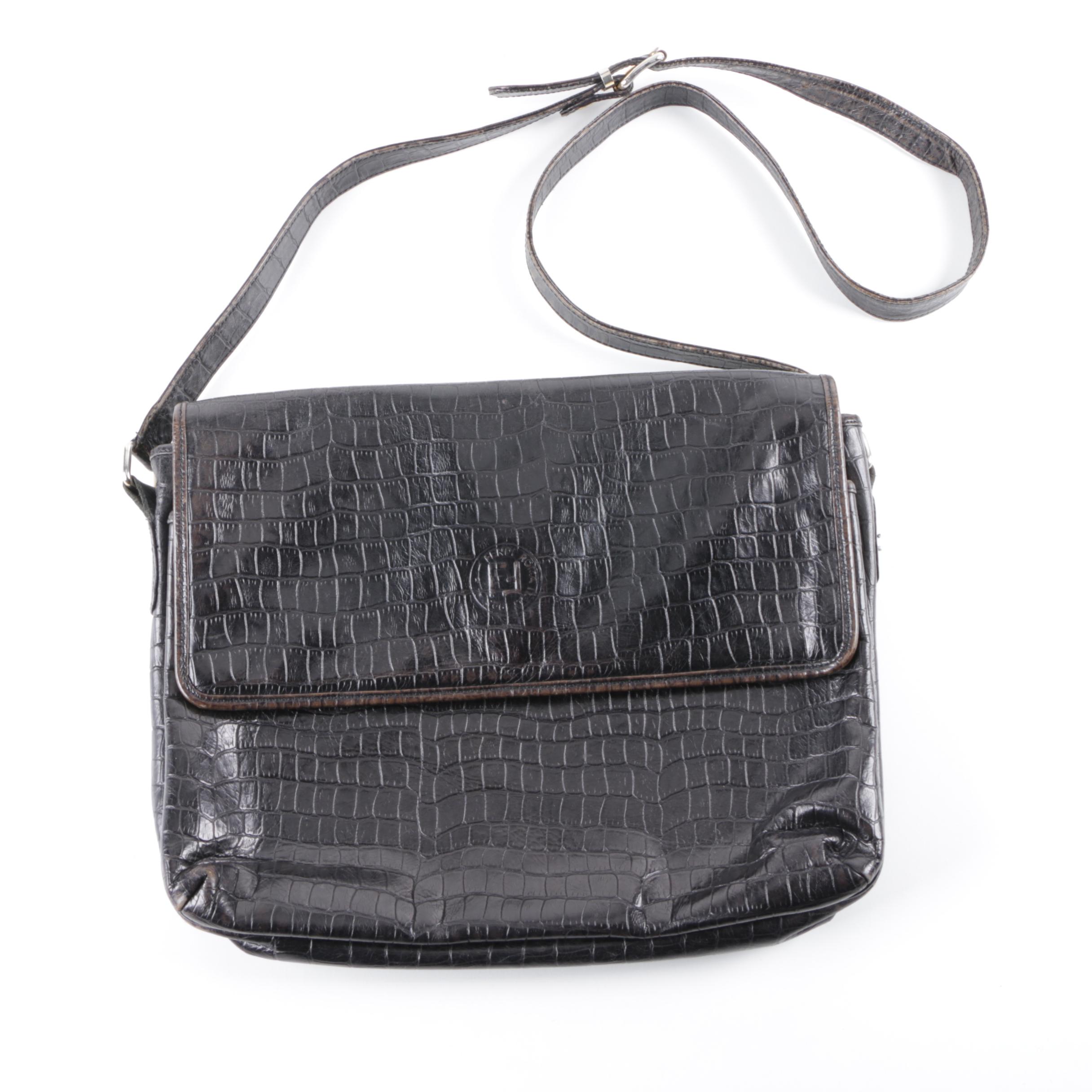Fendi Alligator Embossed Dyed Black Leather Shoulder Bag