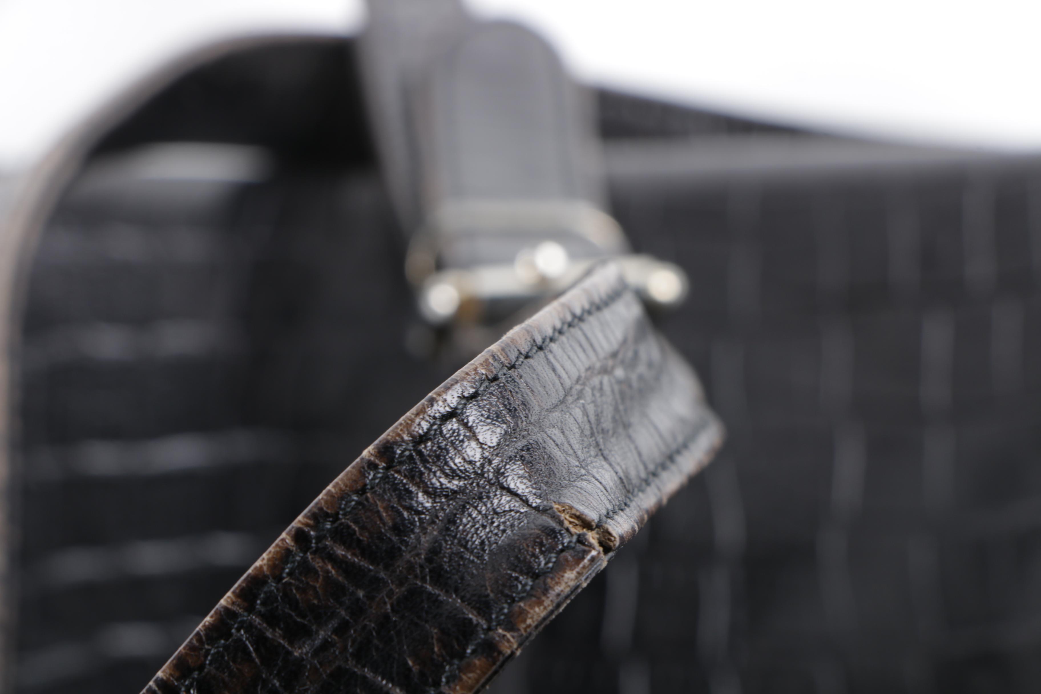 Fendi Alligator Embossed Dyed Black Leather Shoulder Bag