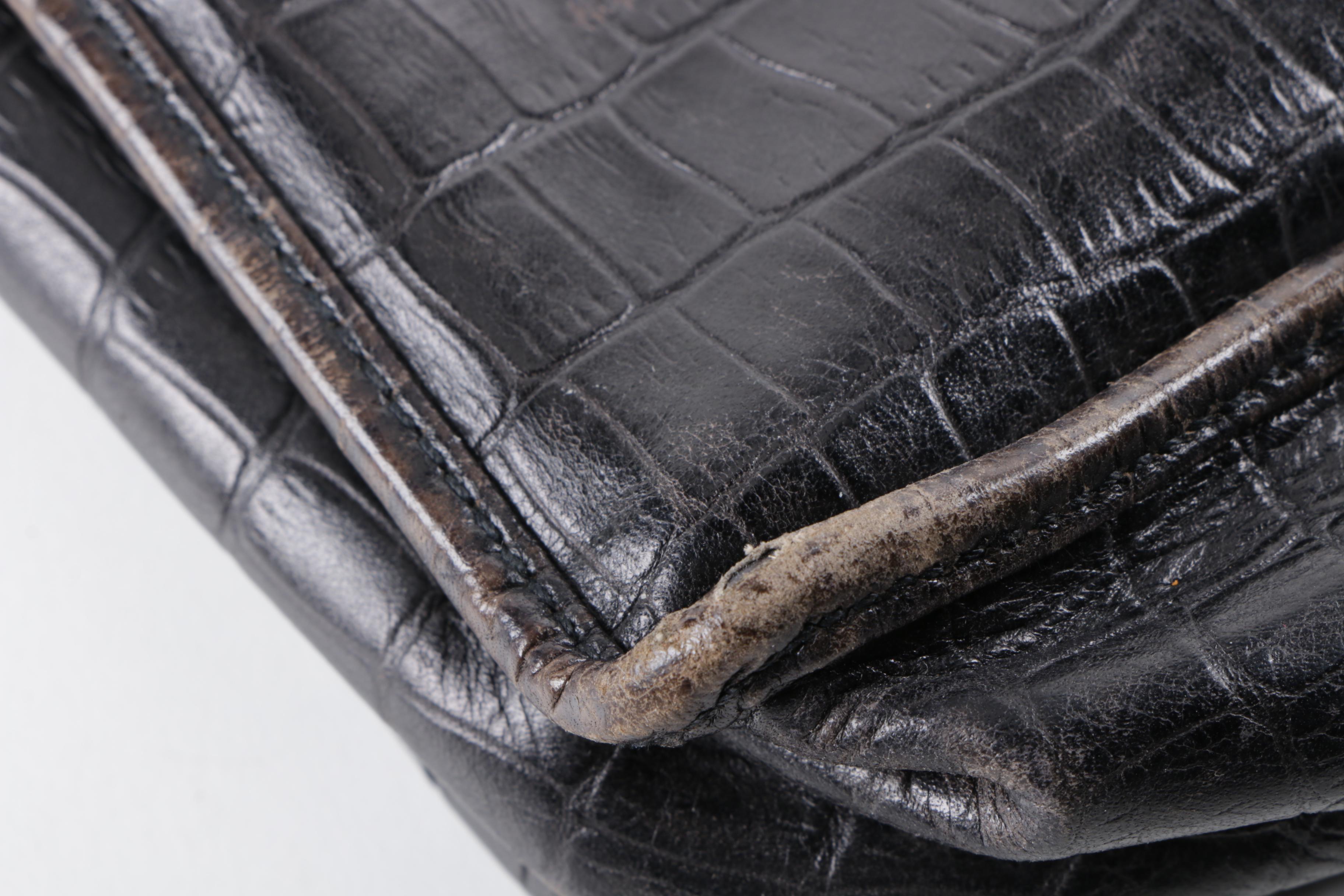 Fendi Alligator Embossed Dyed Black Leather Shoulder Bag