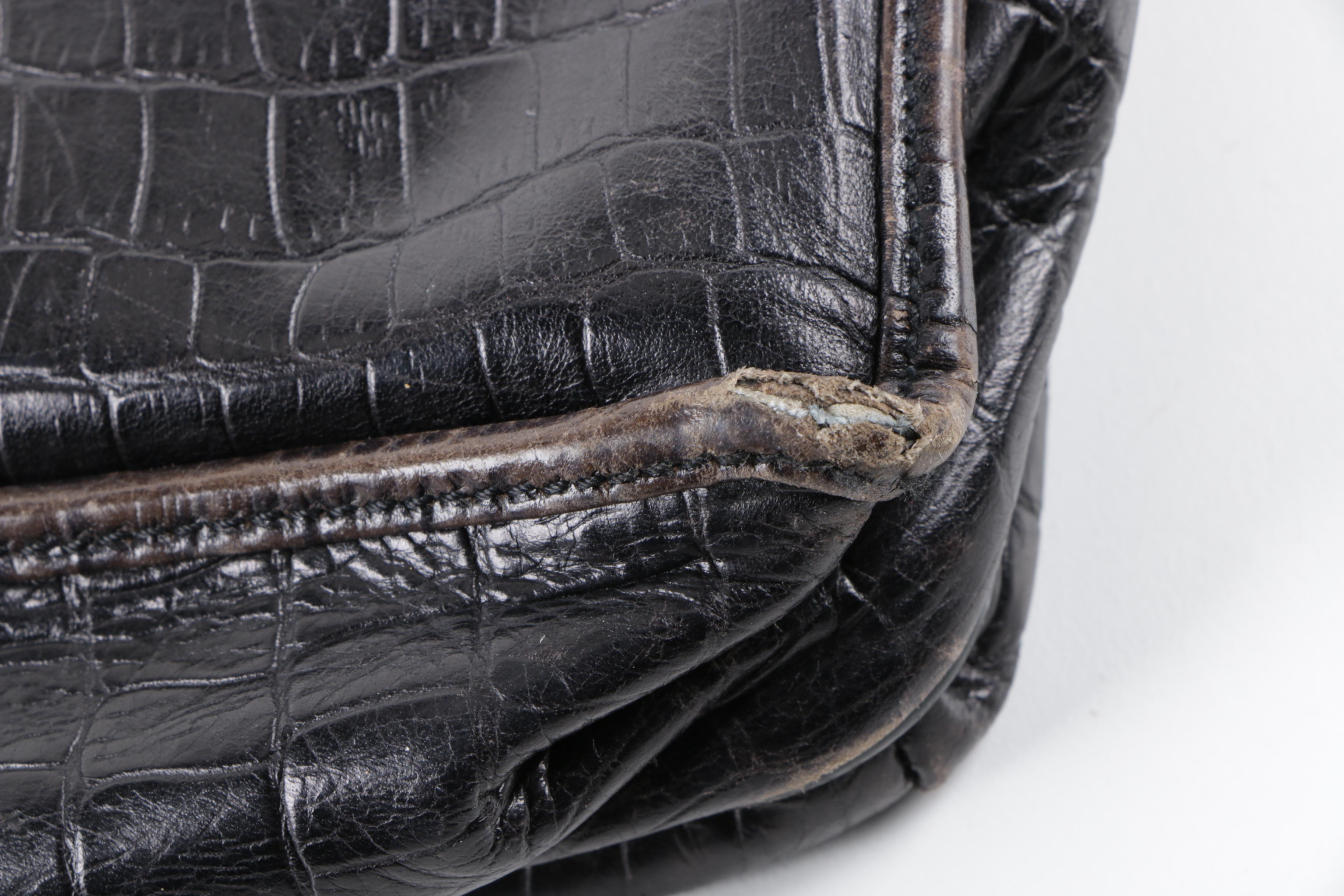 Fendi Alligator Embossed Dyed Black Leather Shoulder Bag