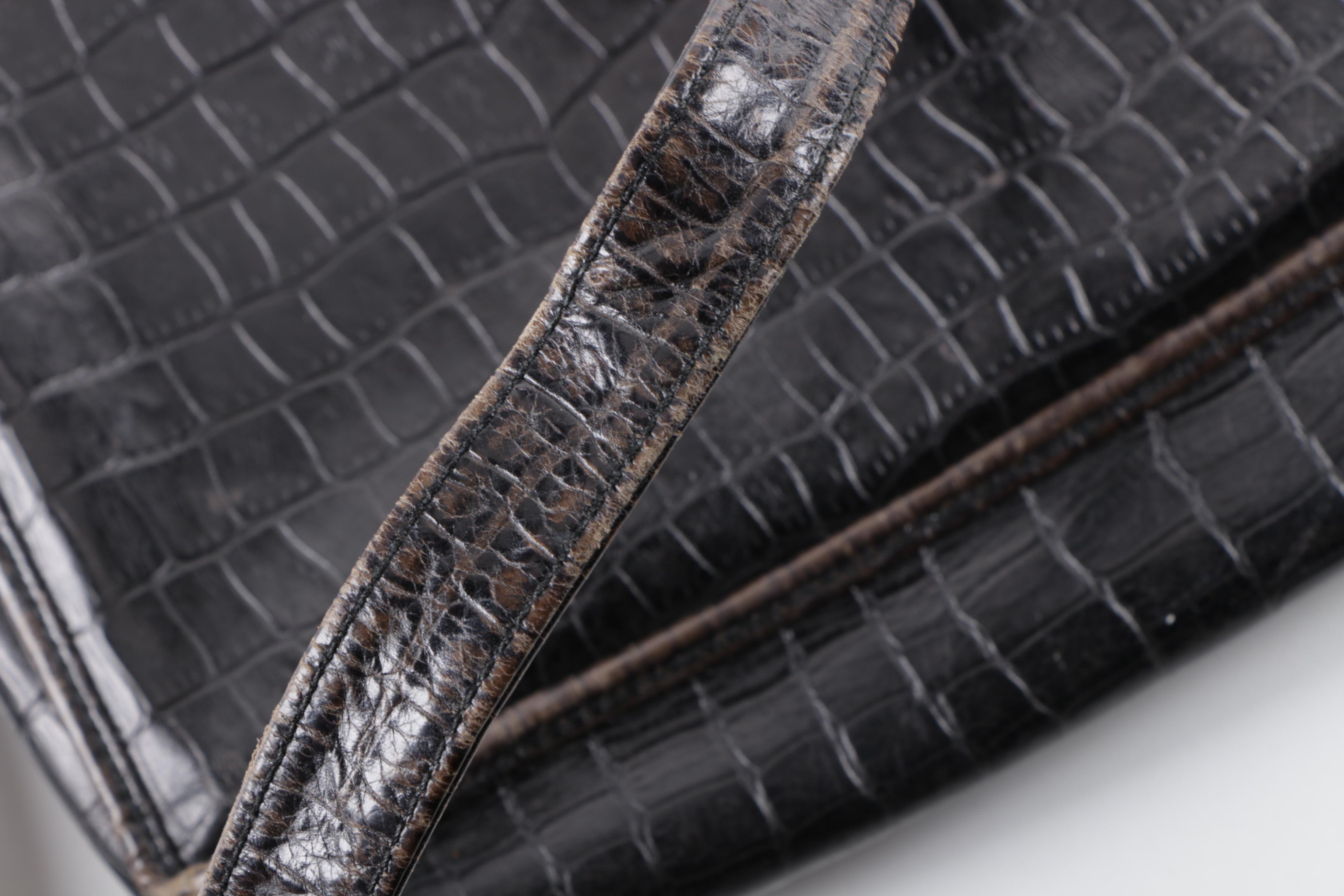 Fendi Alligator Embossed Dyed Black Leather Shoulder Bag