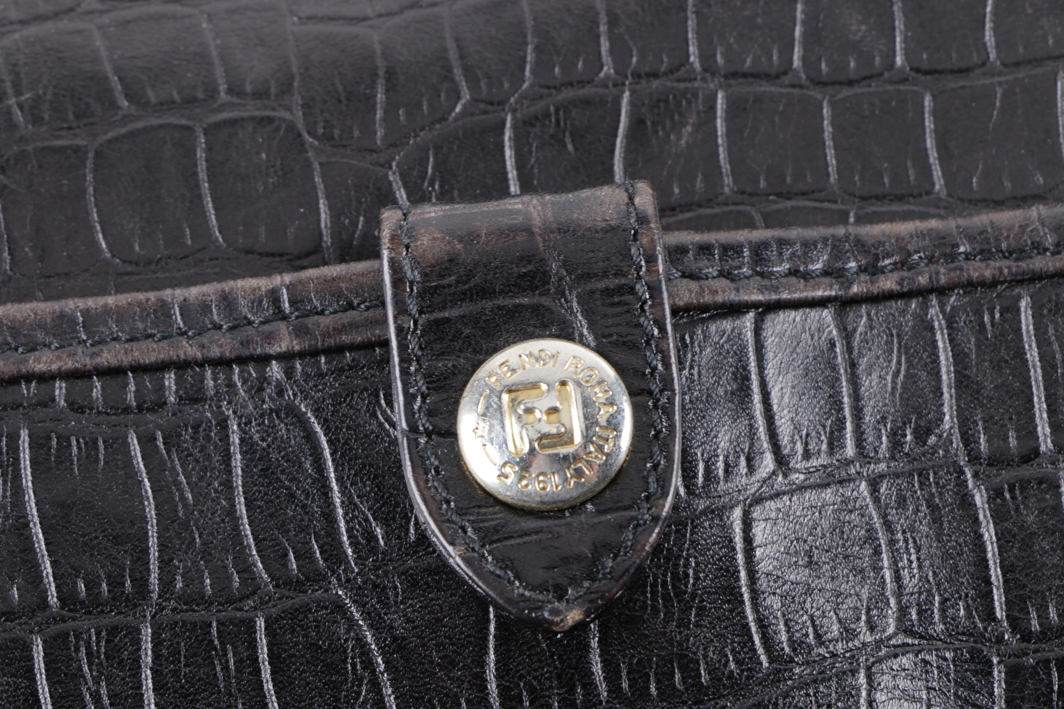 Fendi Alligator Embossed Dyed Black Leather Shoulder Bag
