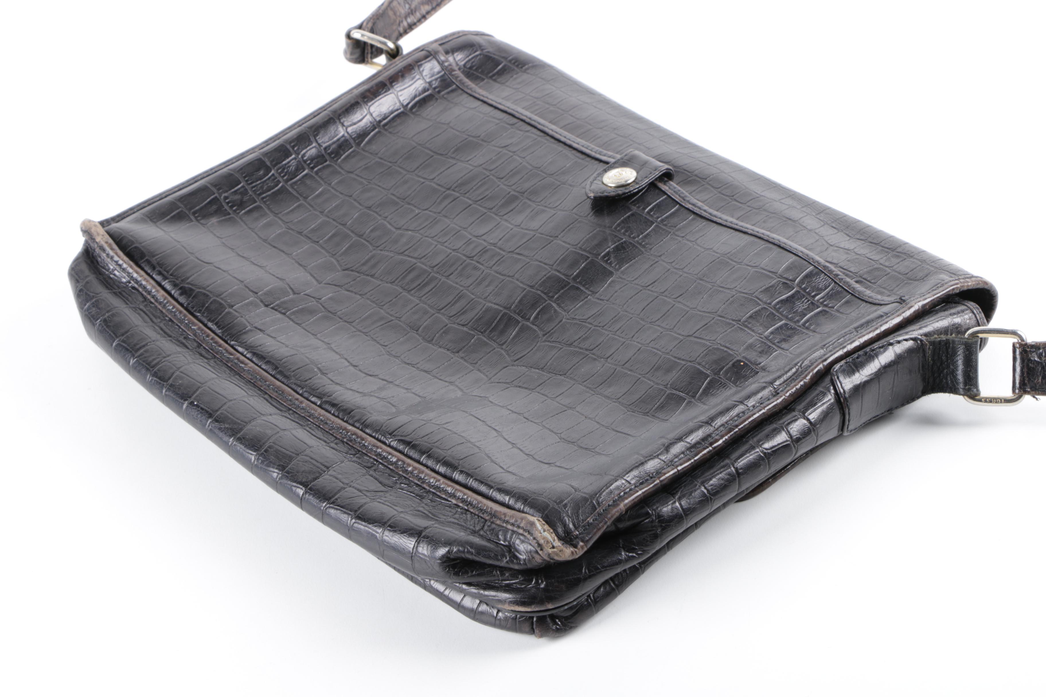 Fendi Alligator Embossed Dyed Black Leather Shoulder Bag