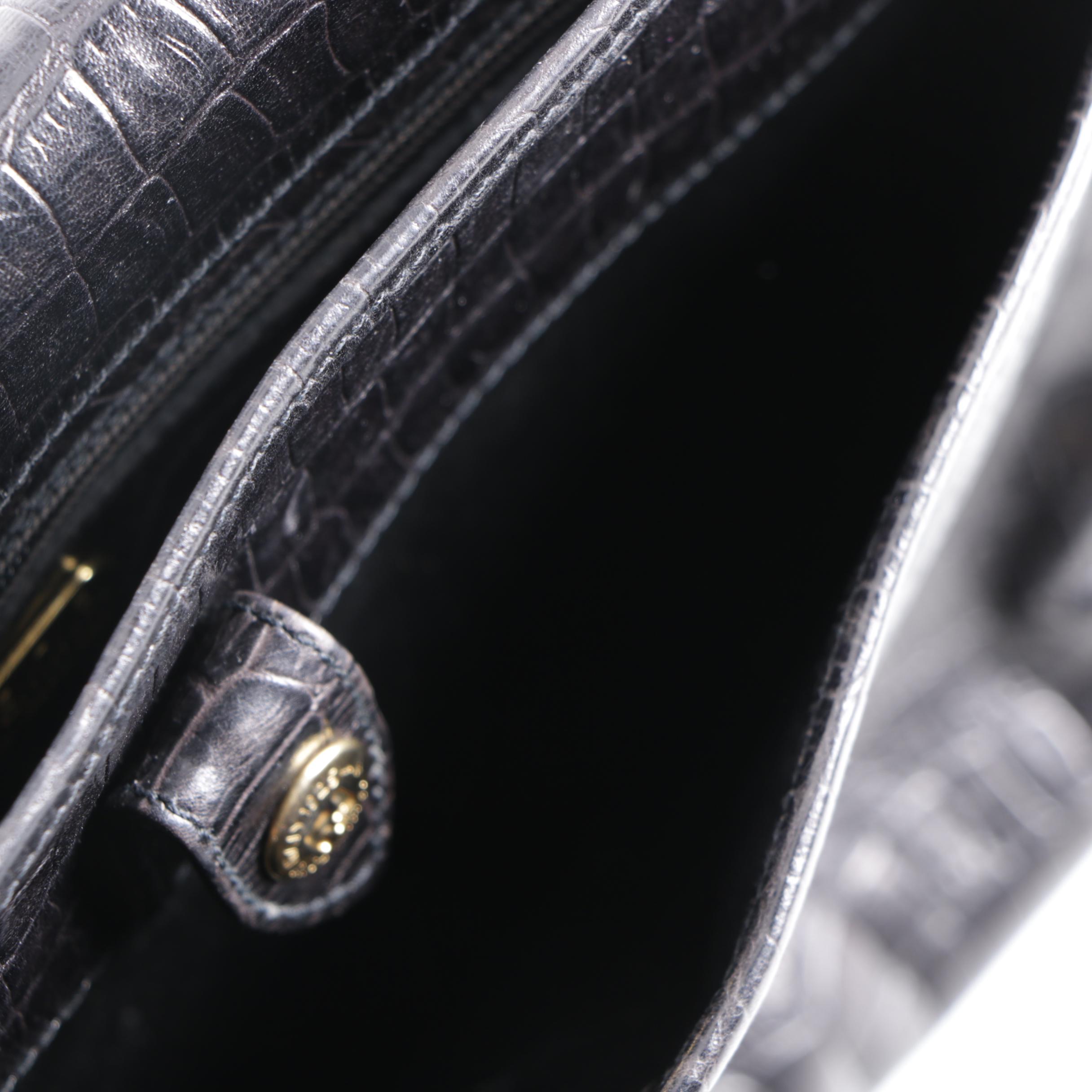 Fendi Alligator Embossed Dyed Black Leather Shoulder Bag