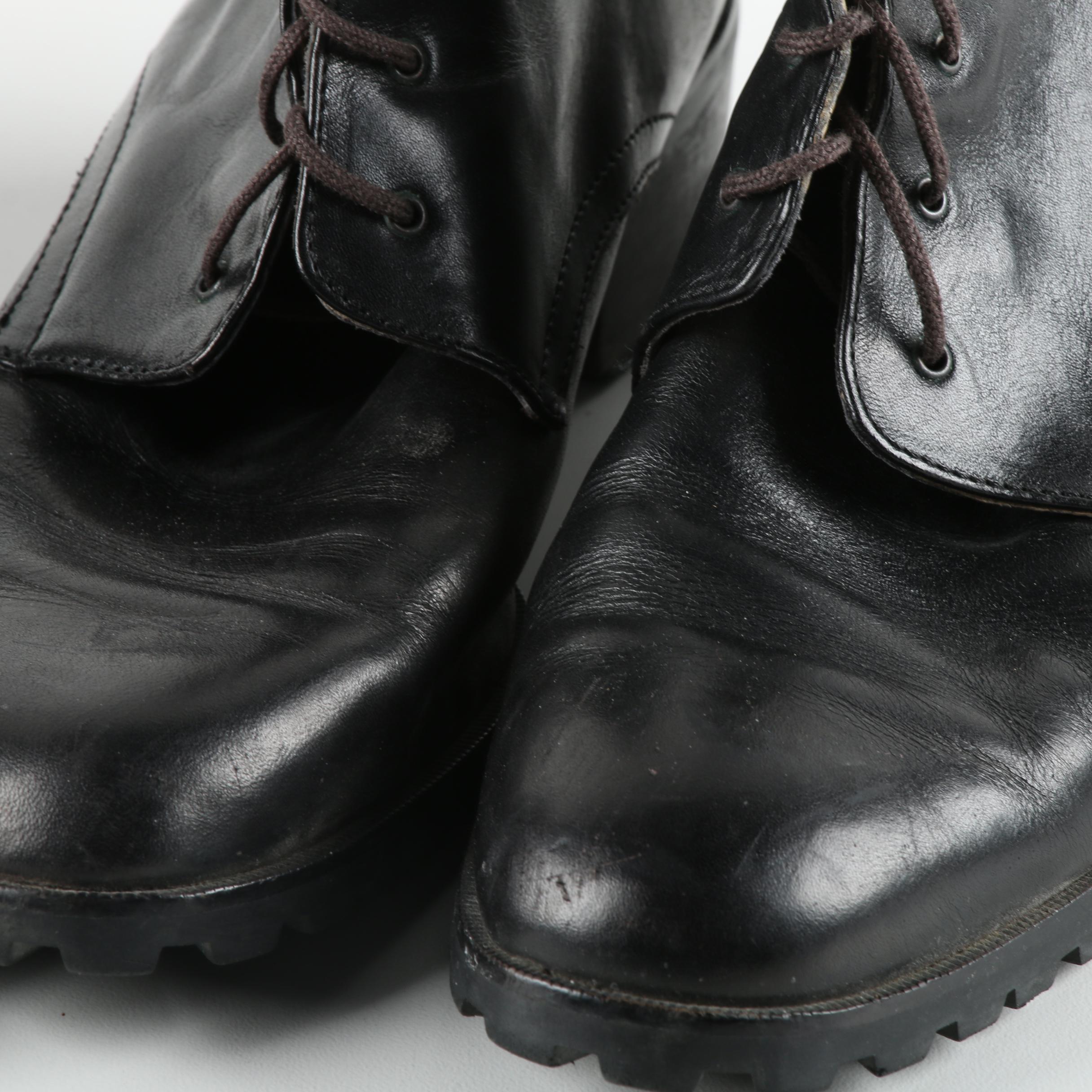 Women's Joan & David Black Leather and Brown Leather Lace-Up Boots