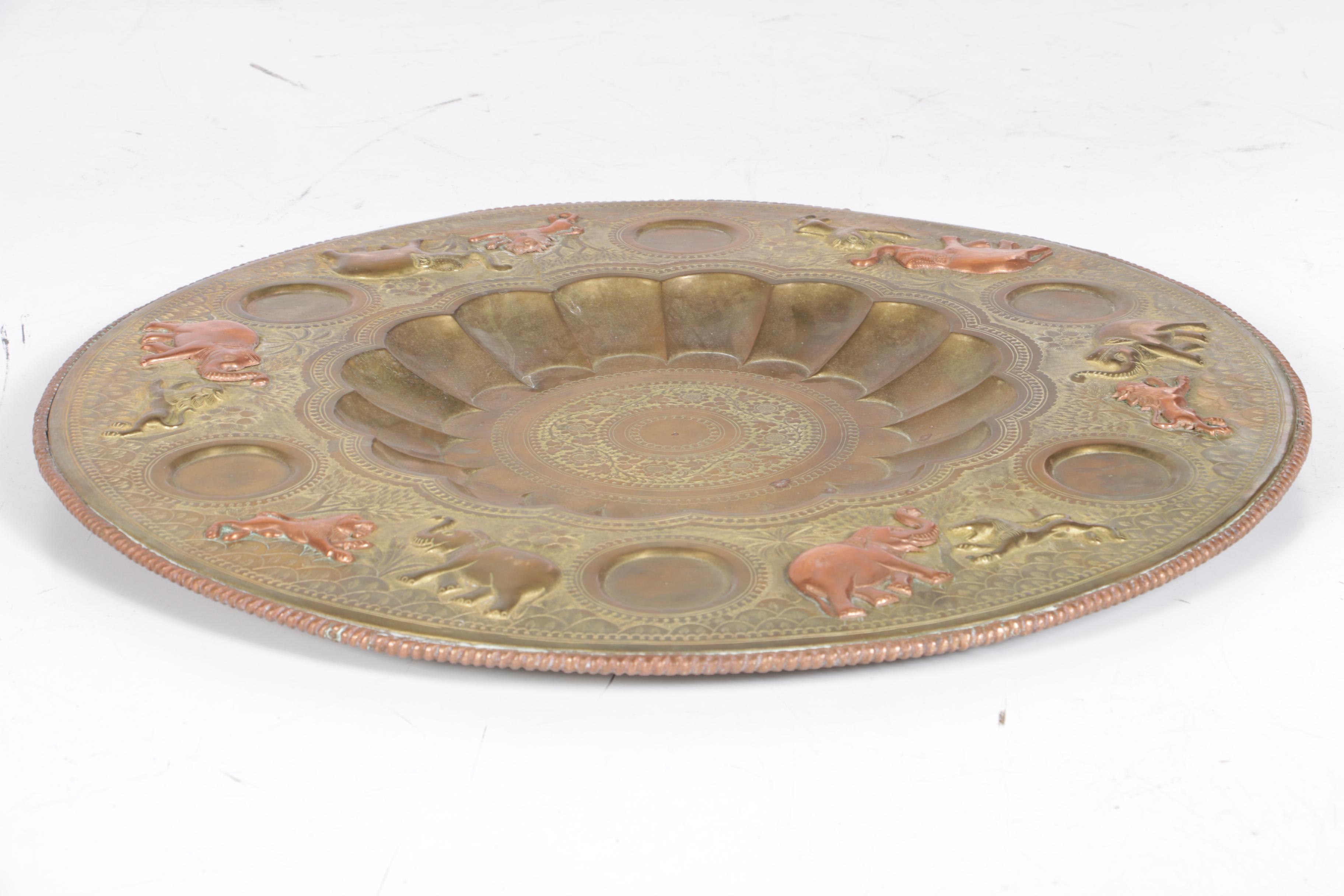 Vintage South Asian Brass and Copper Decorative Platter
