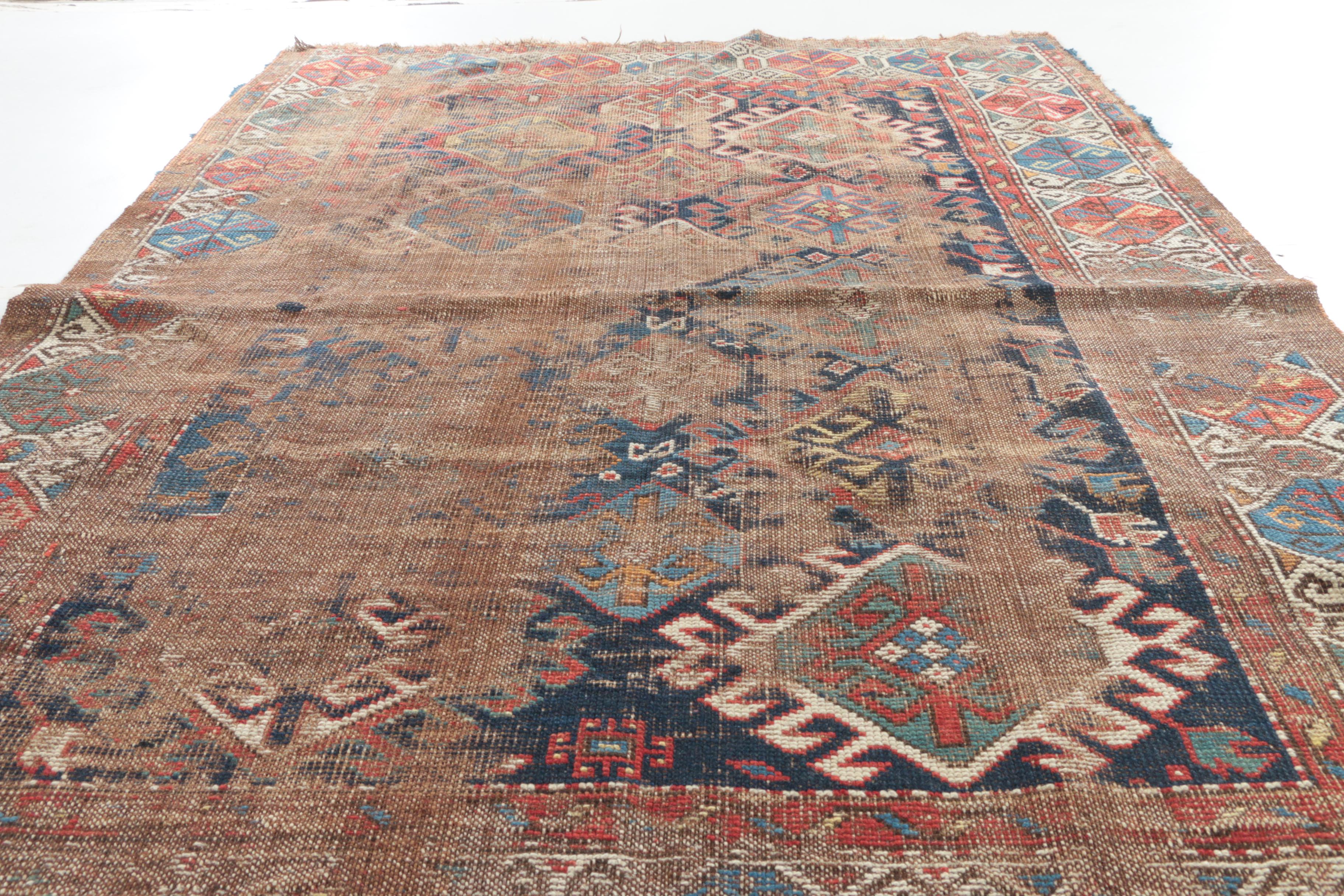 Antique Handwoven Caucasian Wool Area Rug