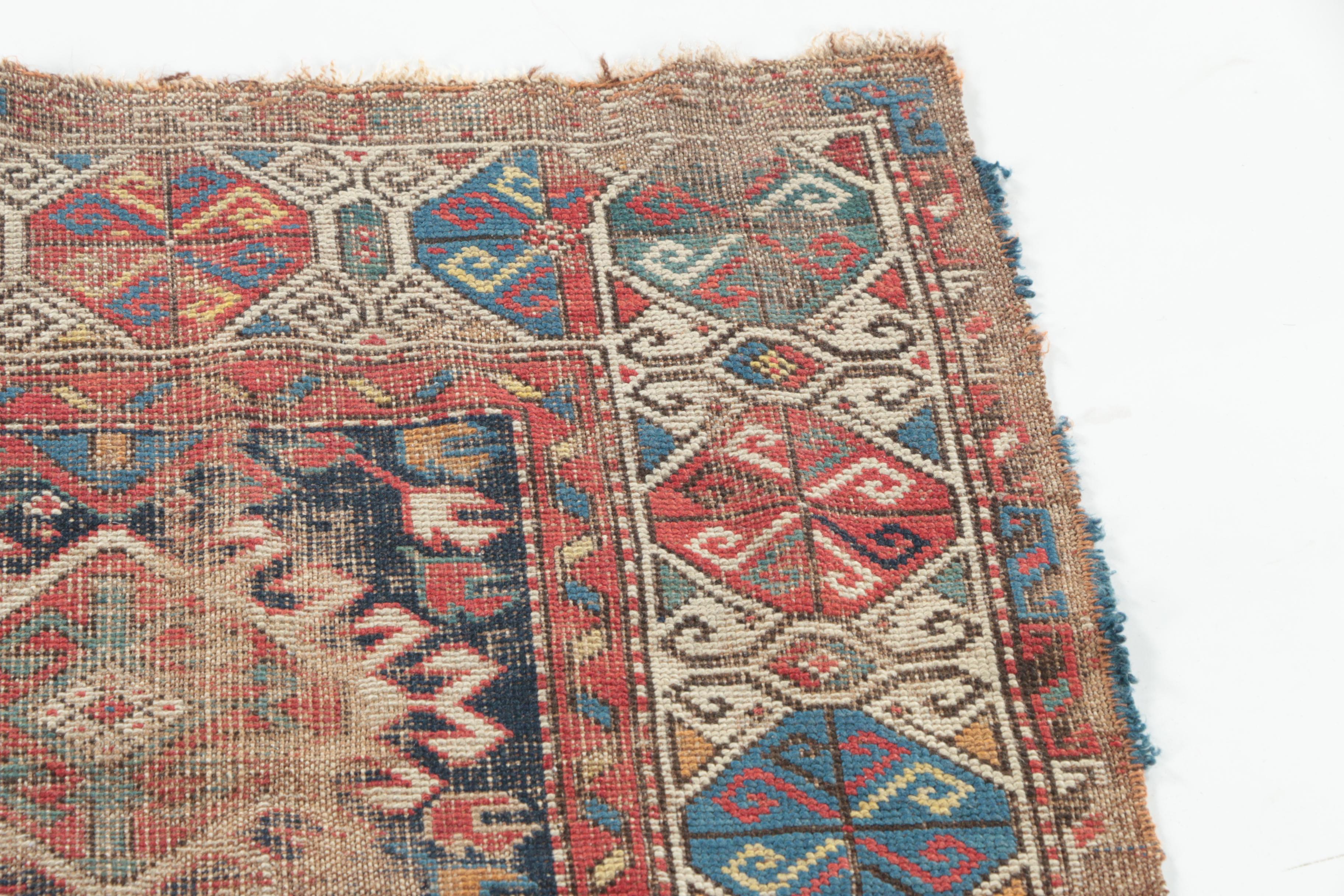 Antique Handwoven Caucasian Wool Area Rug