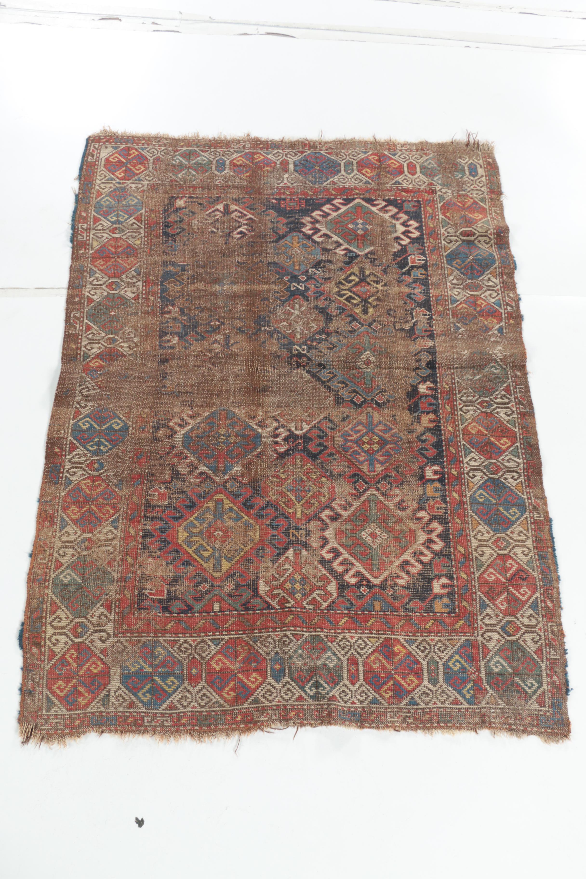 Antique Handwoven Caucasian Wool Area Rug