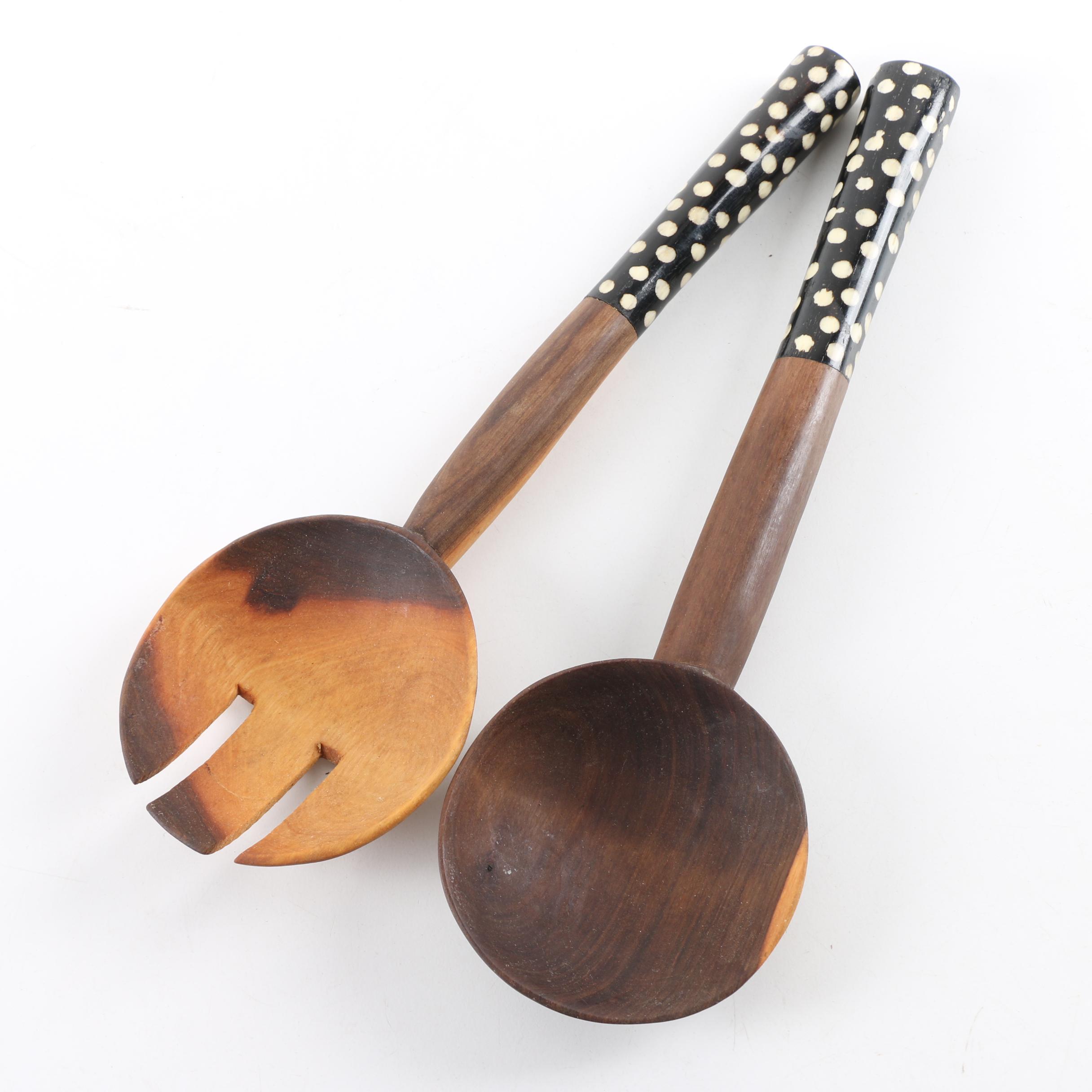 Wood and Bone Salad Serving Utensils