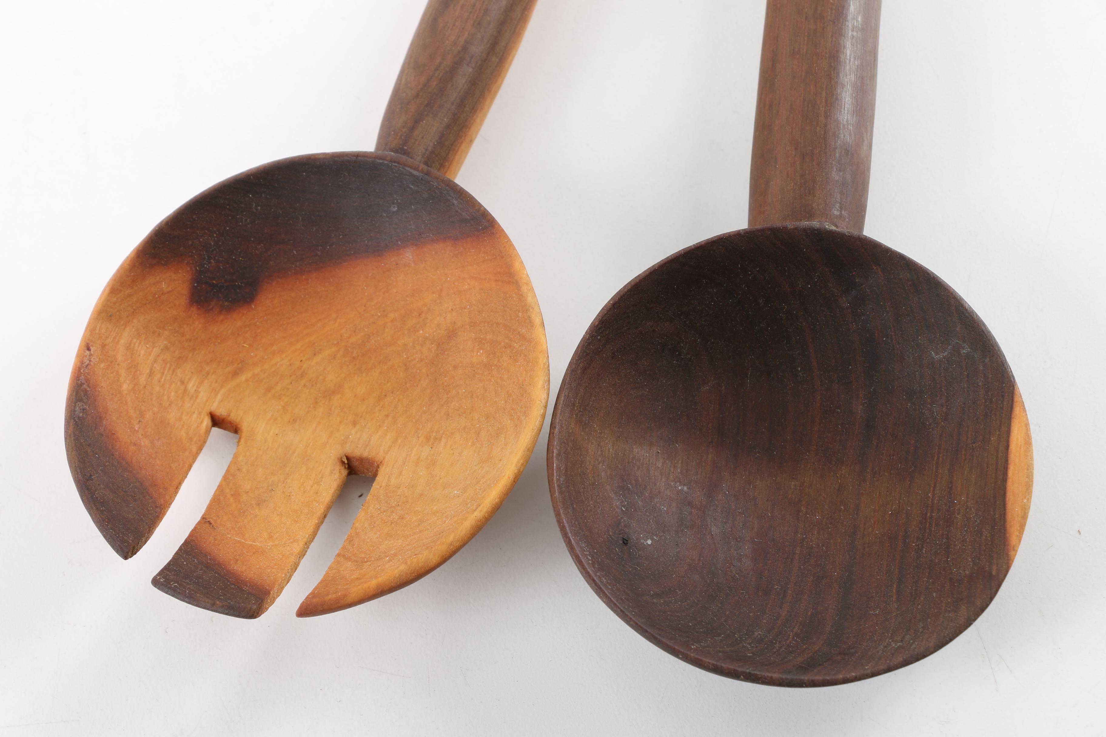 Wood and Bone Salad Serving Utensils