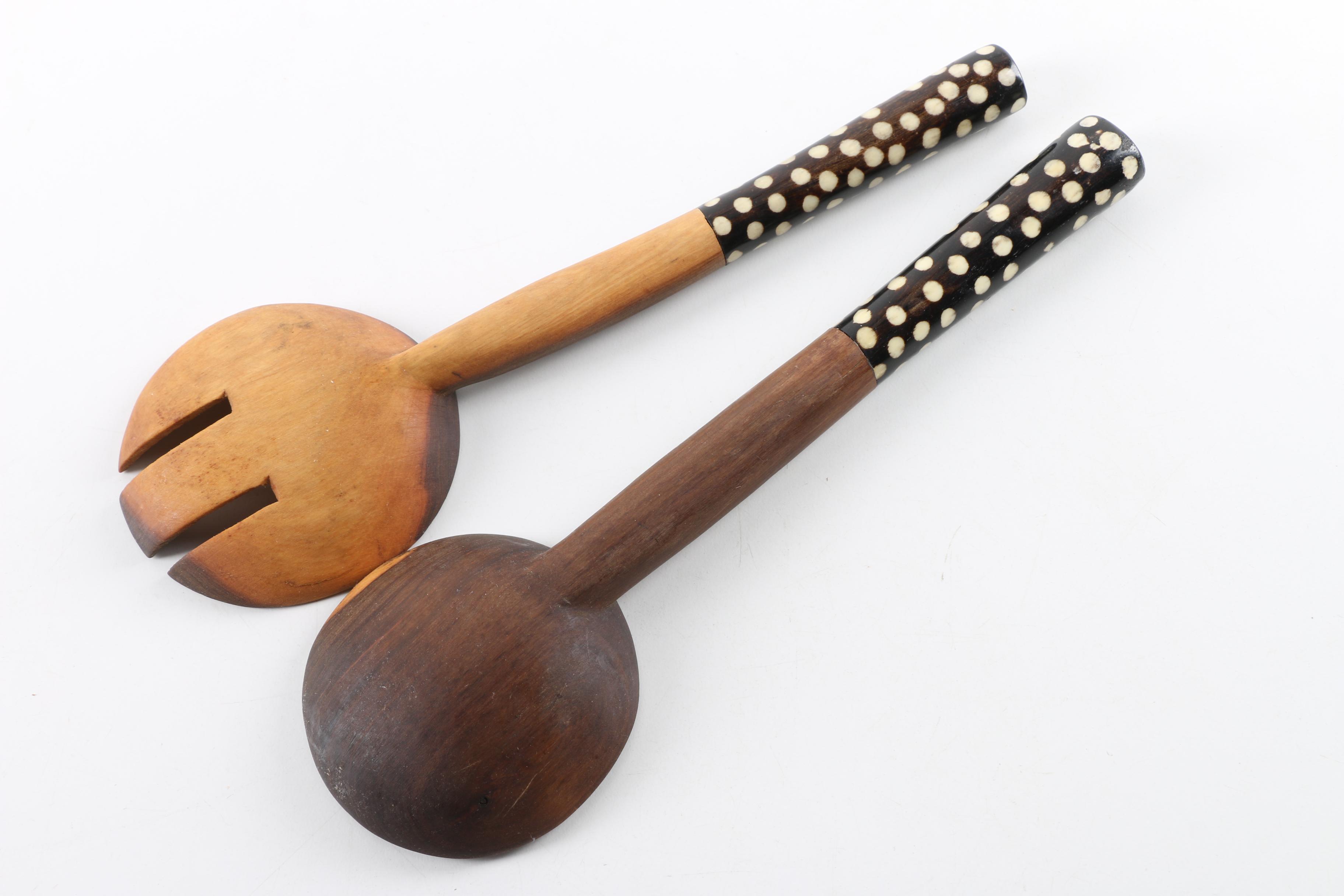 Wood and Bone Salad Serving Utensils