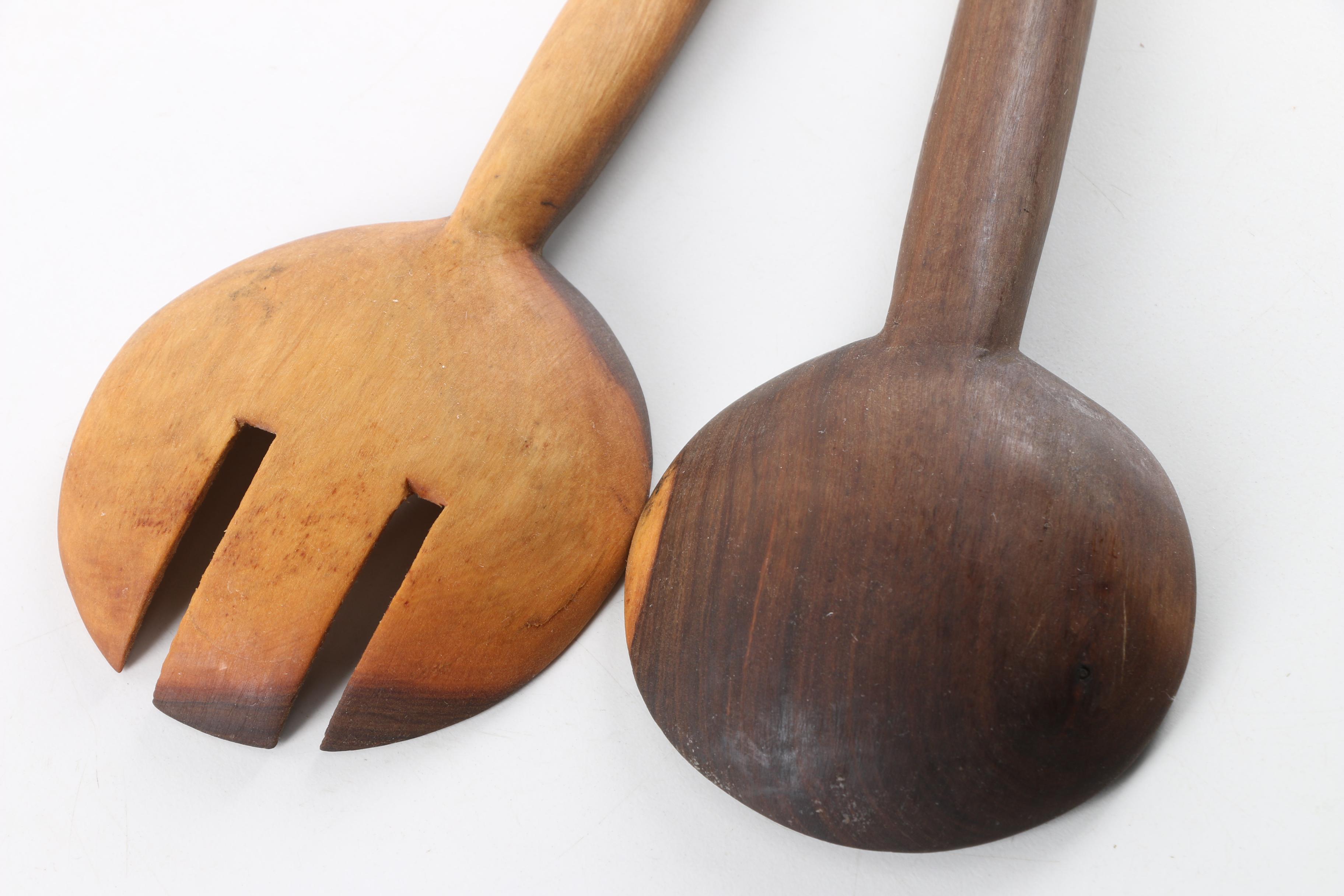 Wood and Bone Salad Serving Utensils