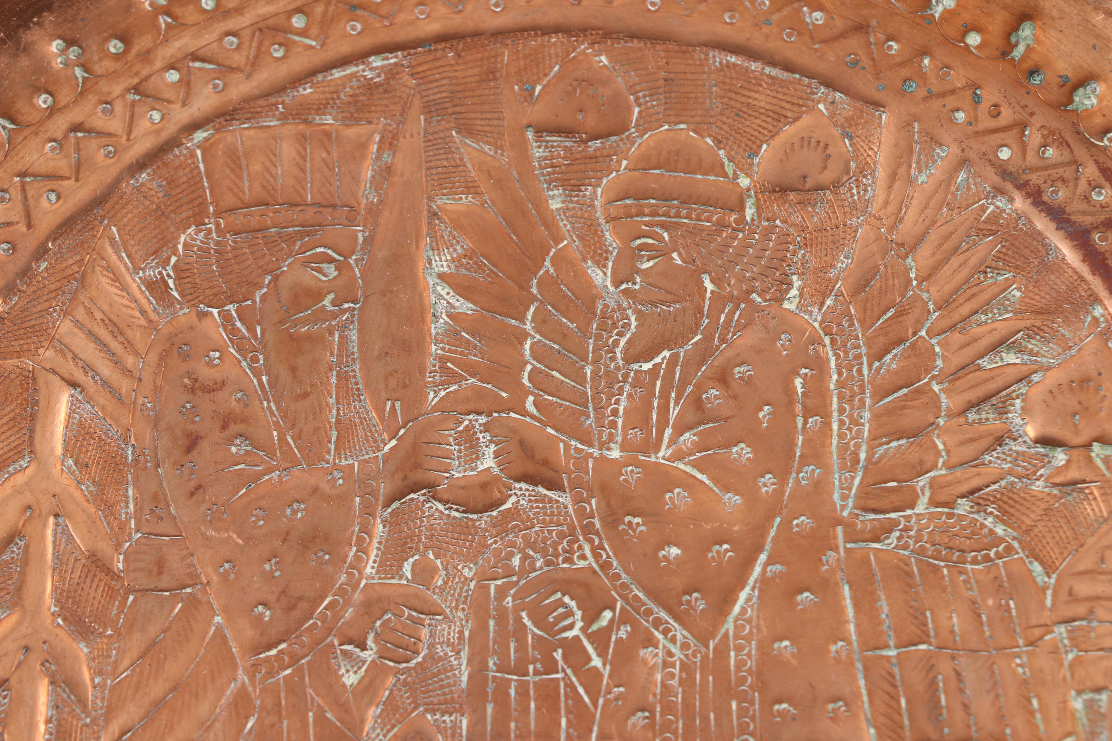Chased Copper Plate with Mesopotamian Deities Motif