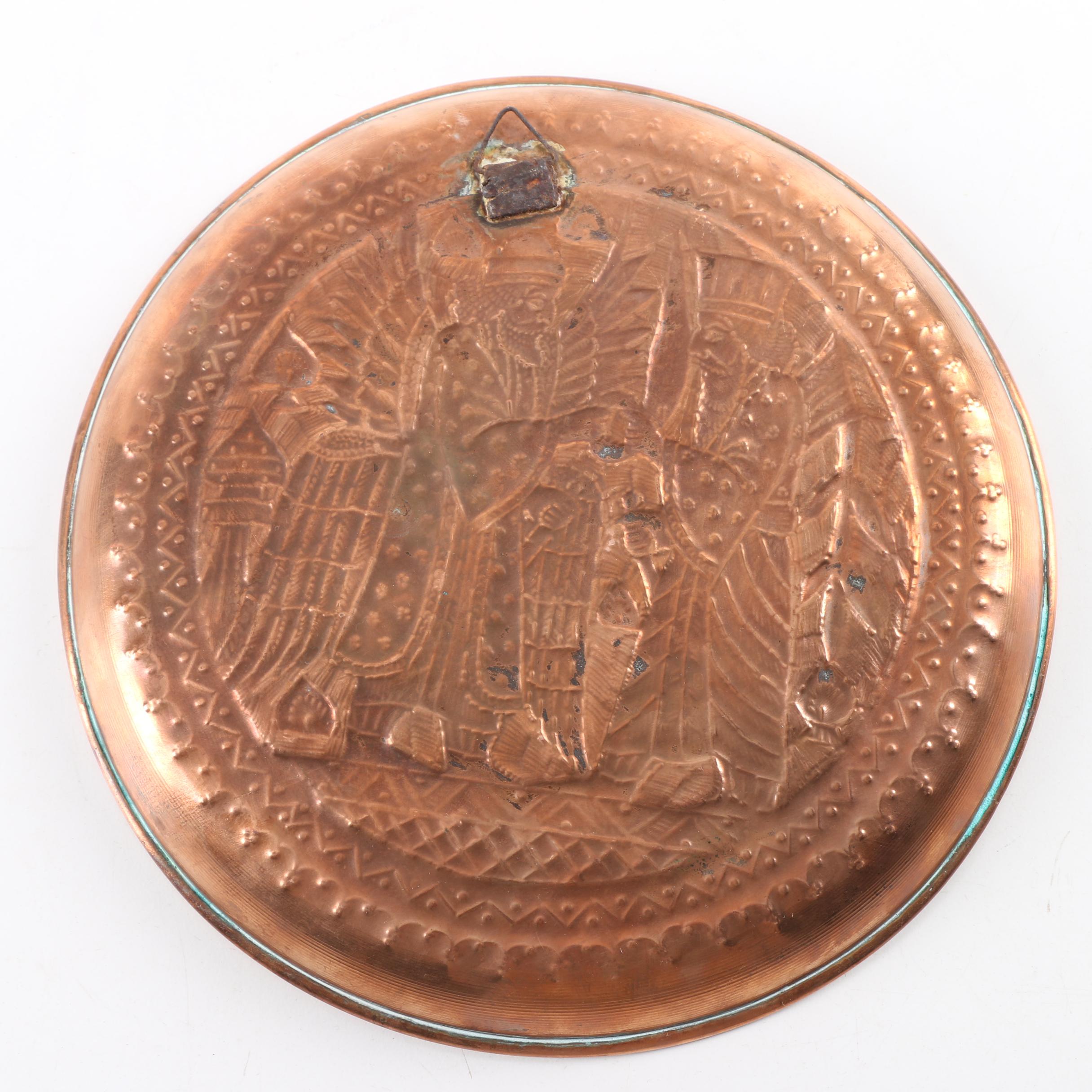 Chased Copper Plate with Mesopotamian Deities Motif
