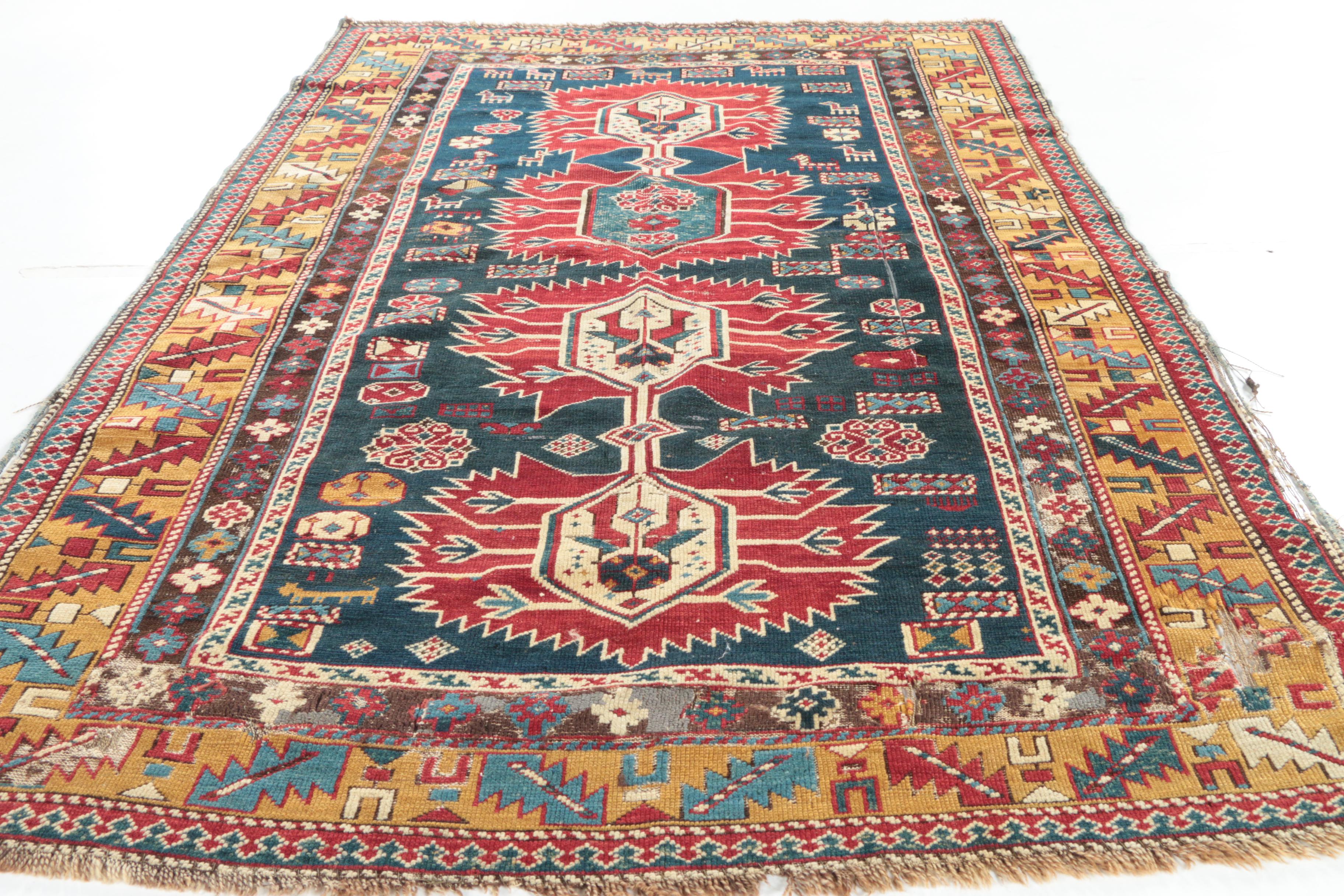 Semi-Antique Hand-Knotted Kazak Wool Area Rug