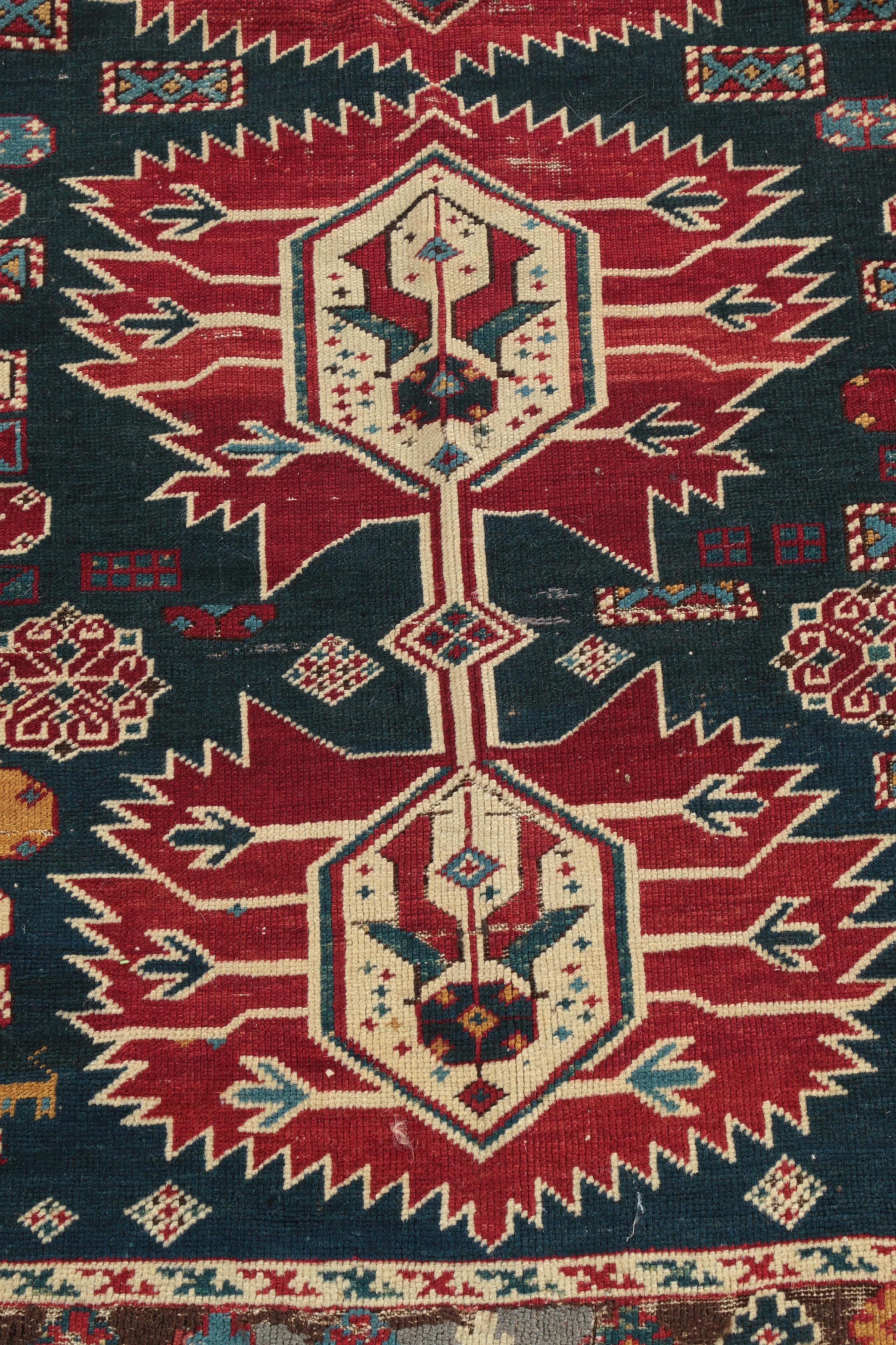 Semi-Antique Hand-Knotted Kazak Wool Area Rug