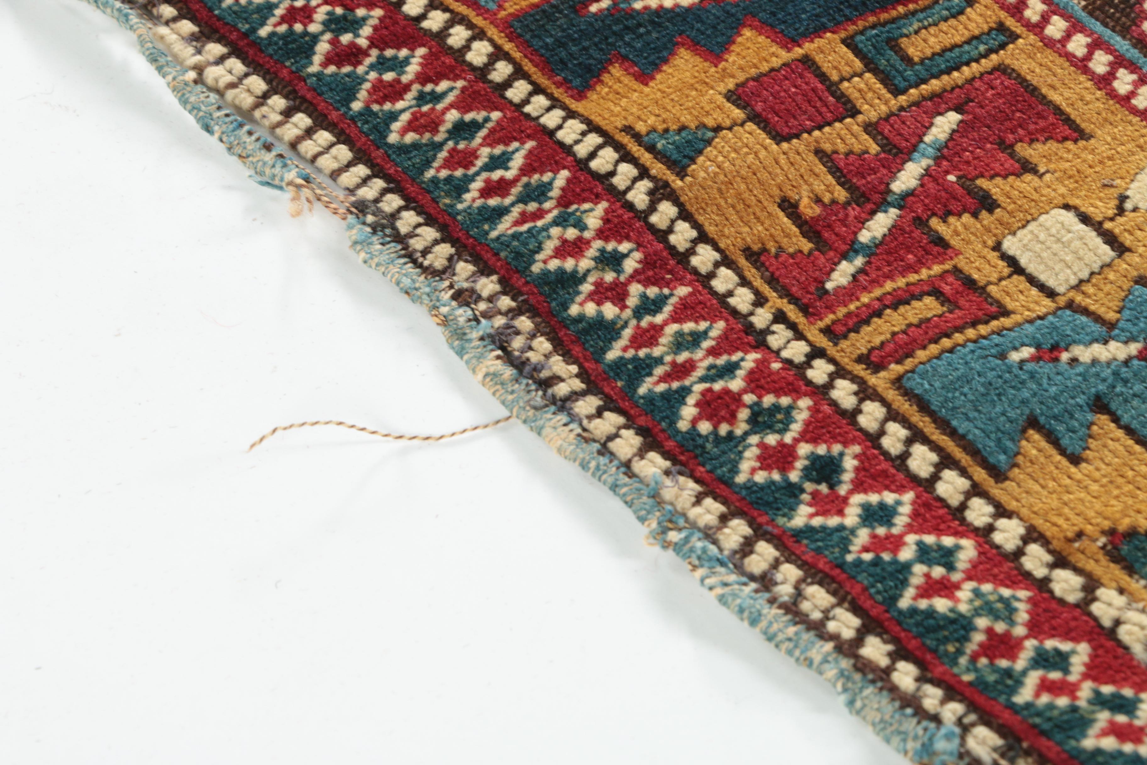 Semi-Antique Hand-Knotted Kazak Wool Area Rug