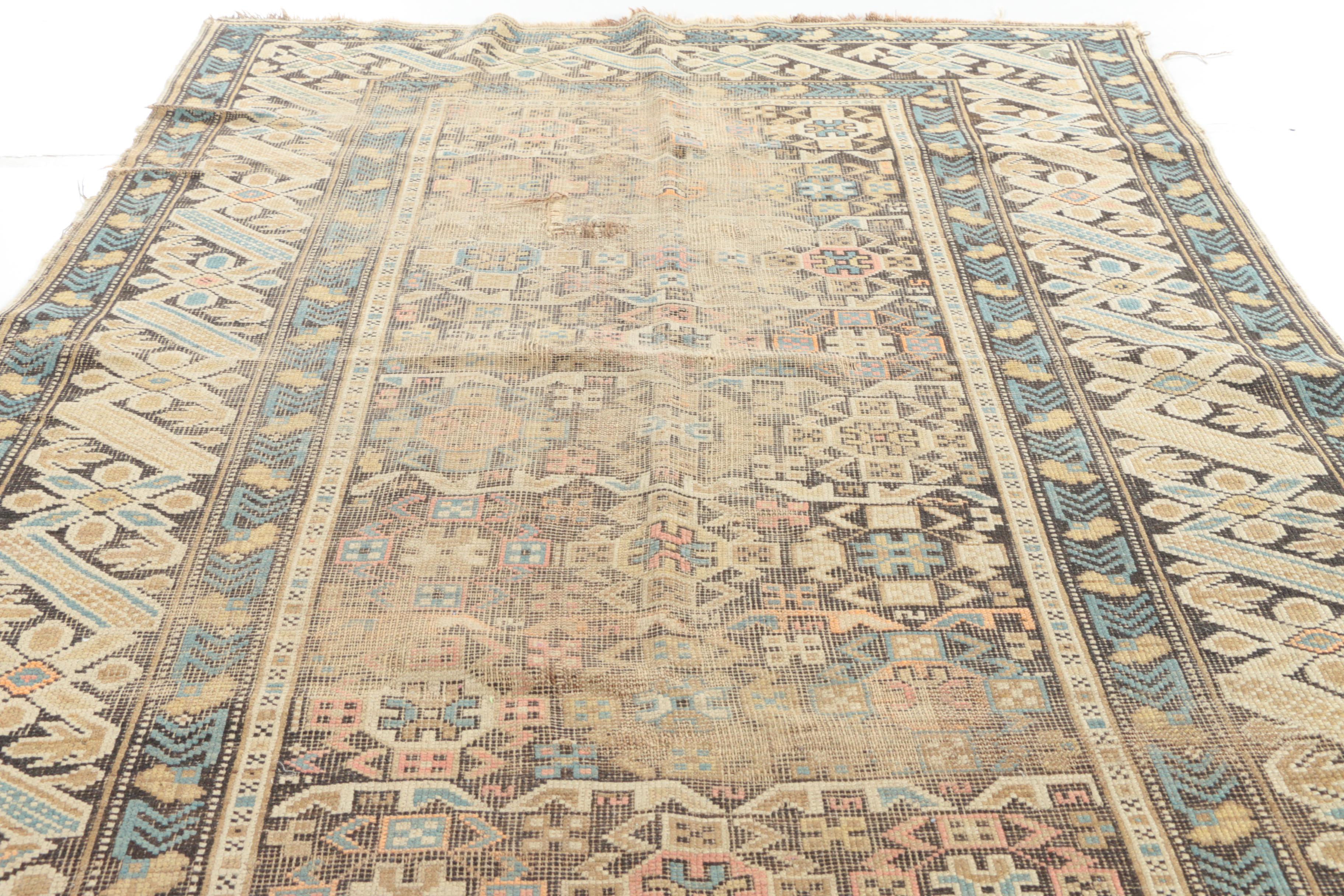 Antique Handwoven Caucasian Kuba Wool Accent Rug