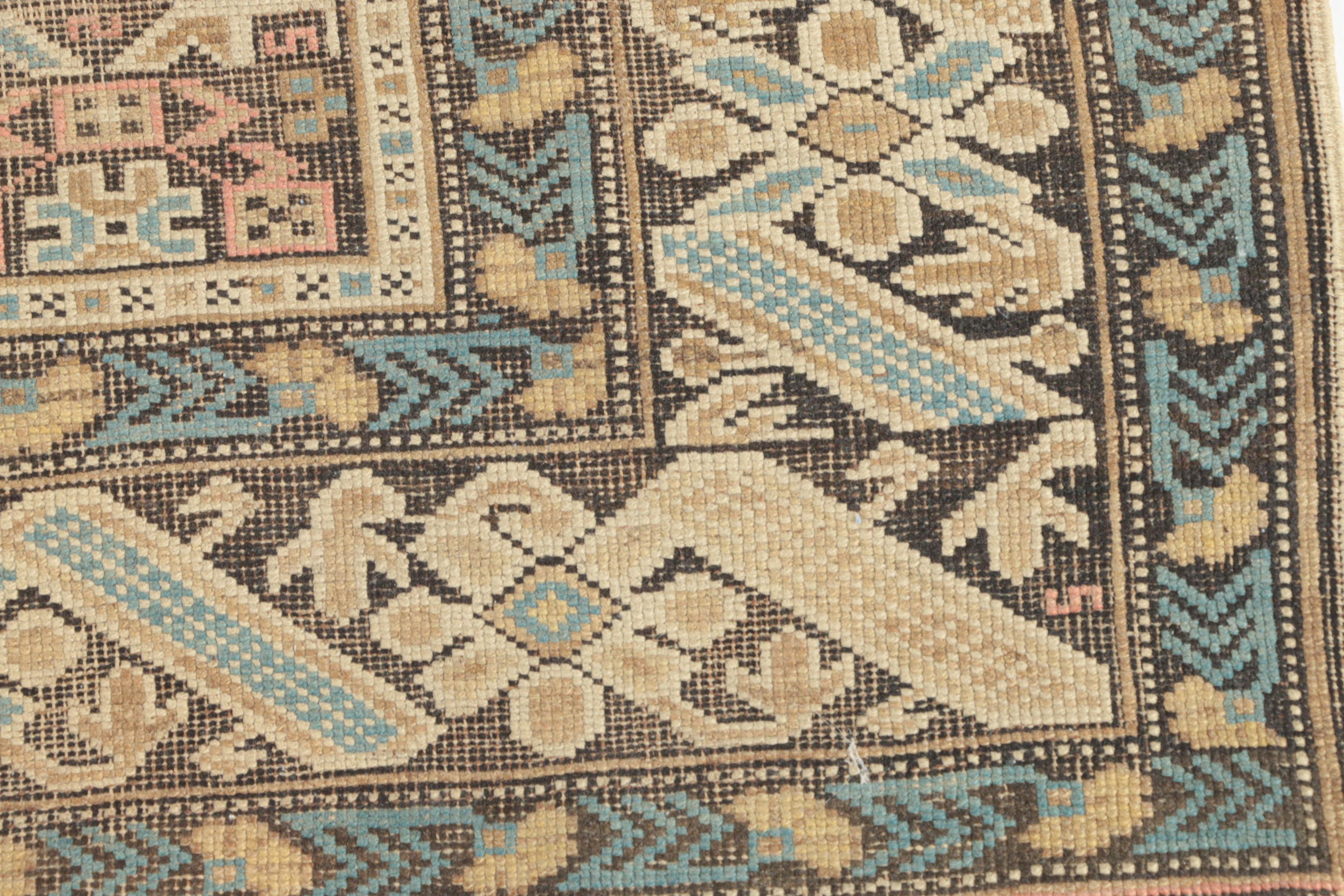 Antique Handwoven Caucasian Kuba Wool Accent Rug
