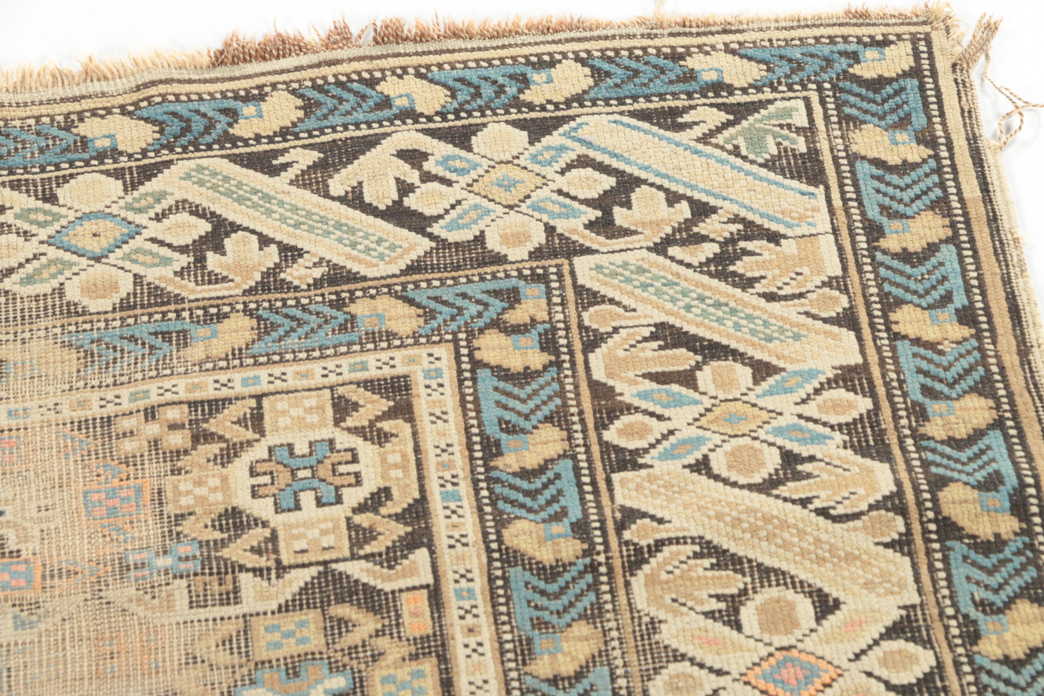 Antique Handwoven Caucasian Kuba Wool Accent Rug