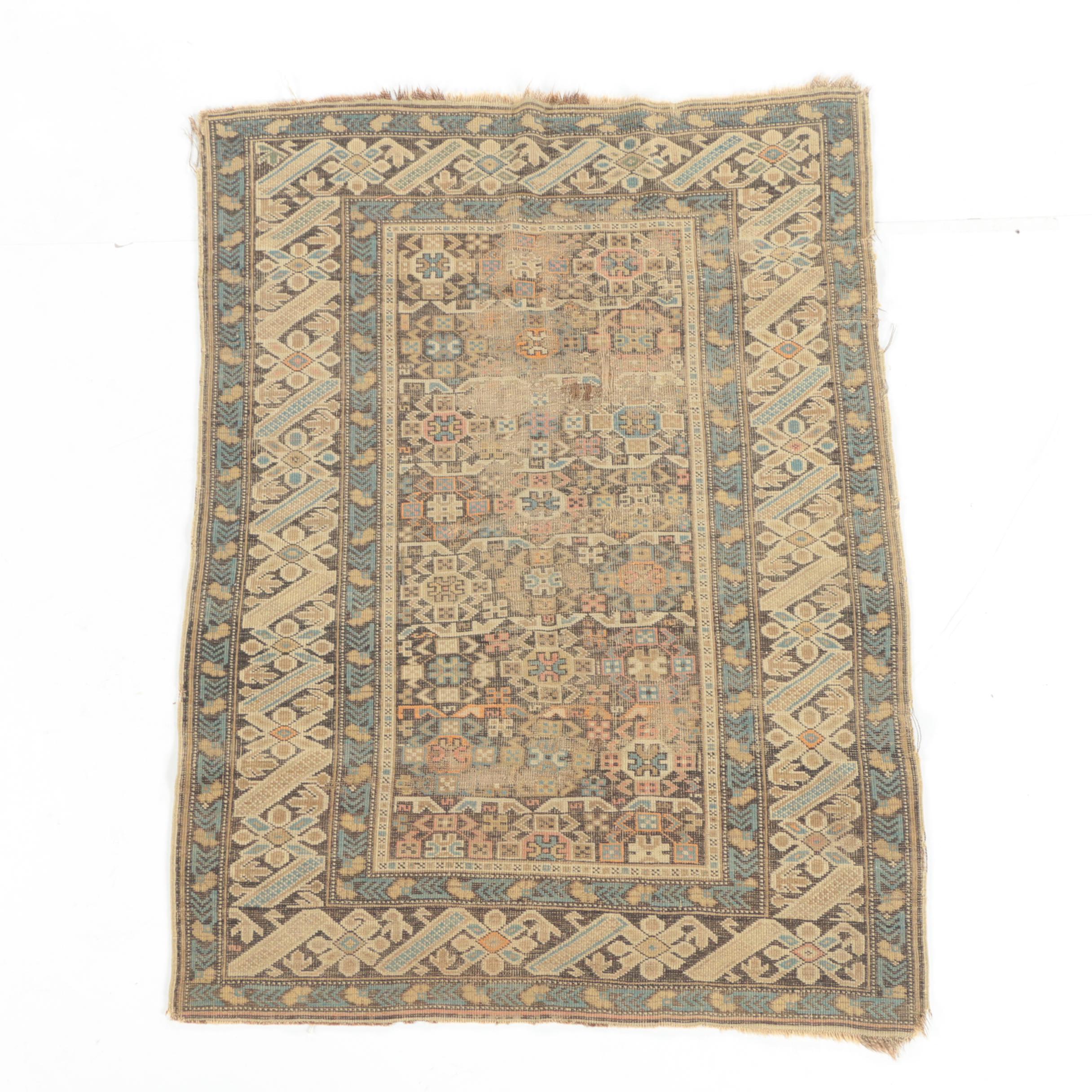 Antique Handwoven Caucasian Kuba Wool Accent Rug
