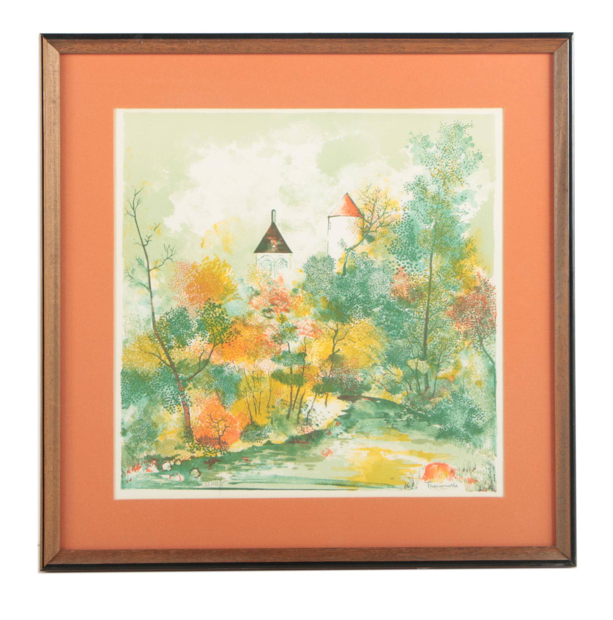Jean Trousselle Circa 1975 Color Lithograph "French Castle"