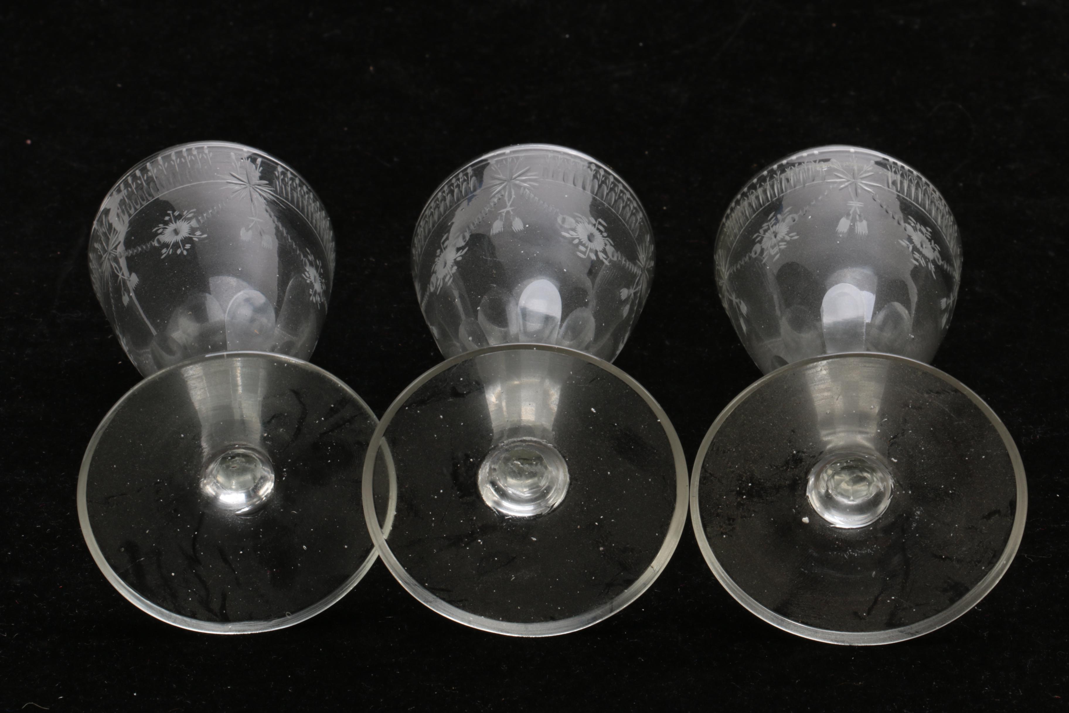 Vintage Floral Etched Crystal Sherry Glasses