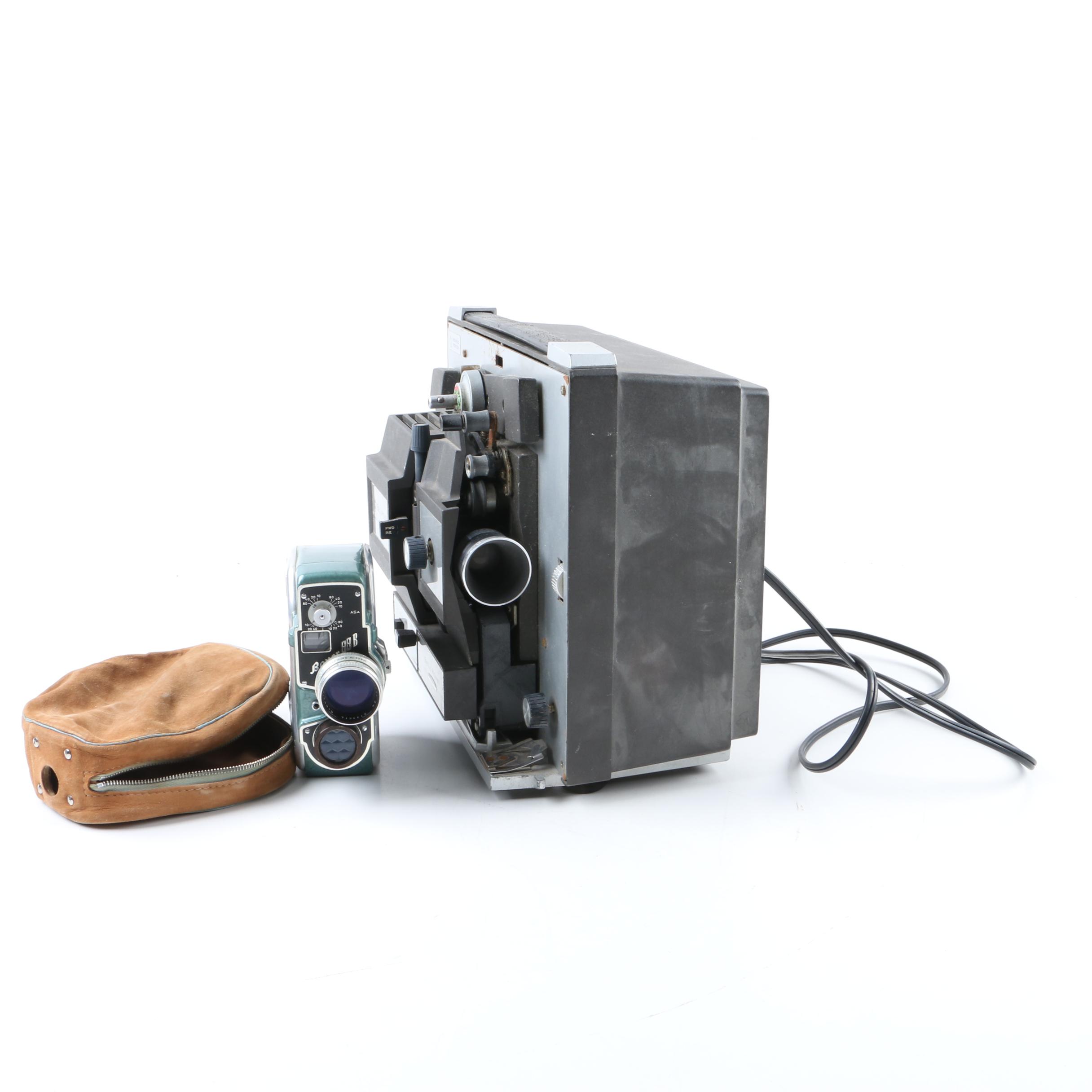 Vintage Bell & Howell Super 8/8mm Projector with Bauer 88B 8mm Movie Camera