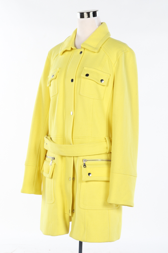 Women's INC International Concepts Yellow Cotton Belted Car Coat