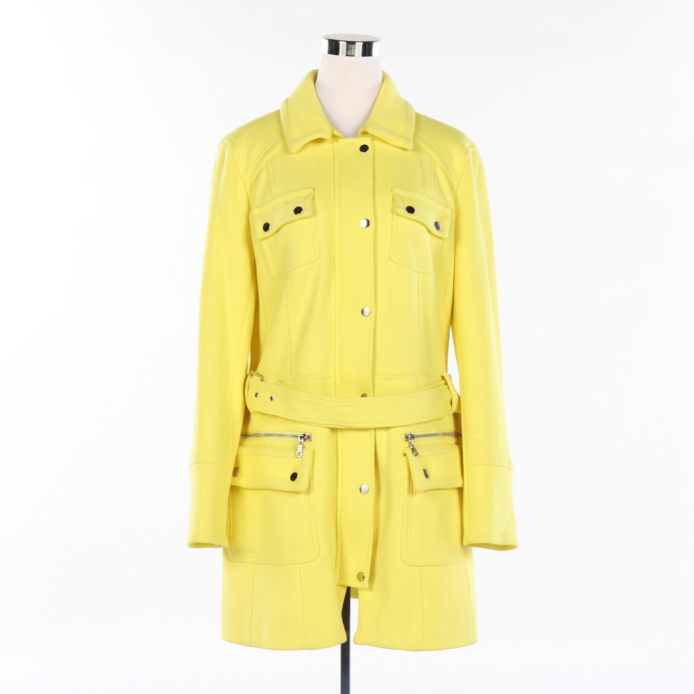 Women's INC International Concepts Yellow Cotton Belted Car Coat