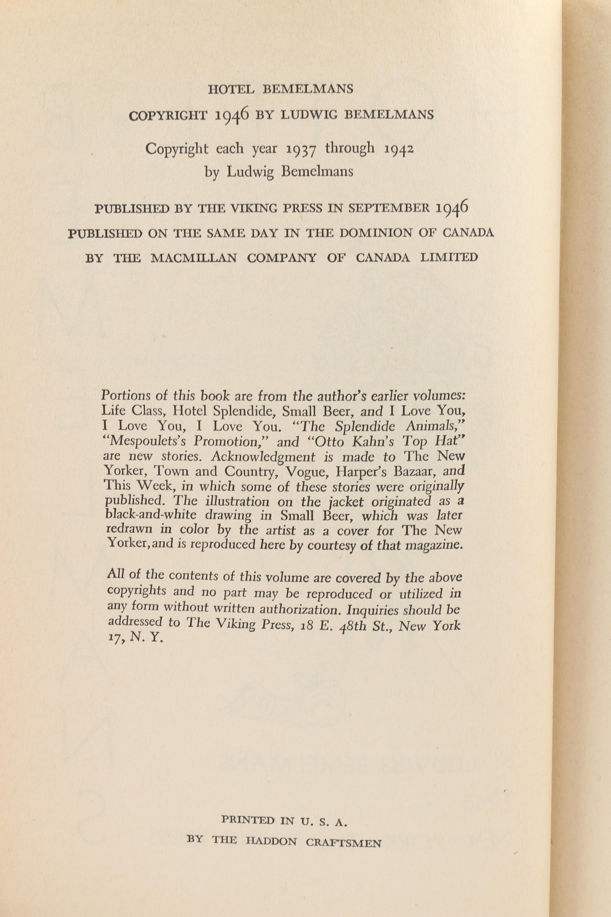 Vintage Ludwig Bemelmans Humorist Fiction Novels Including First Editions