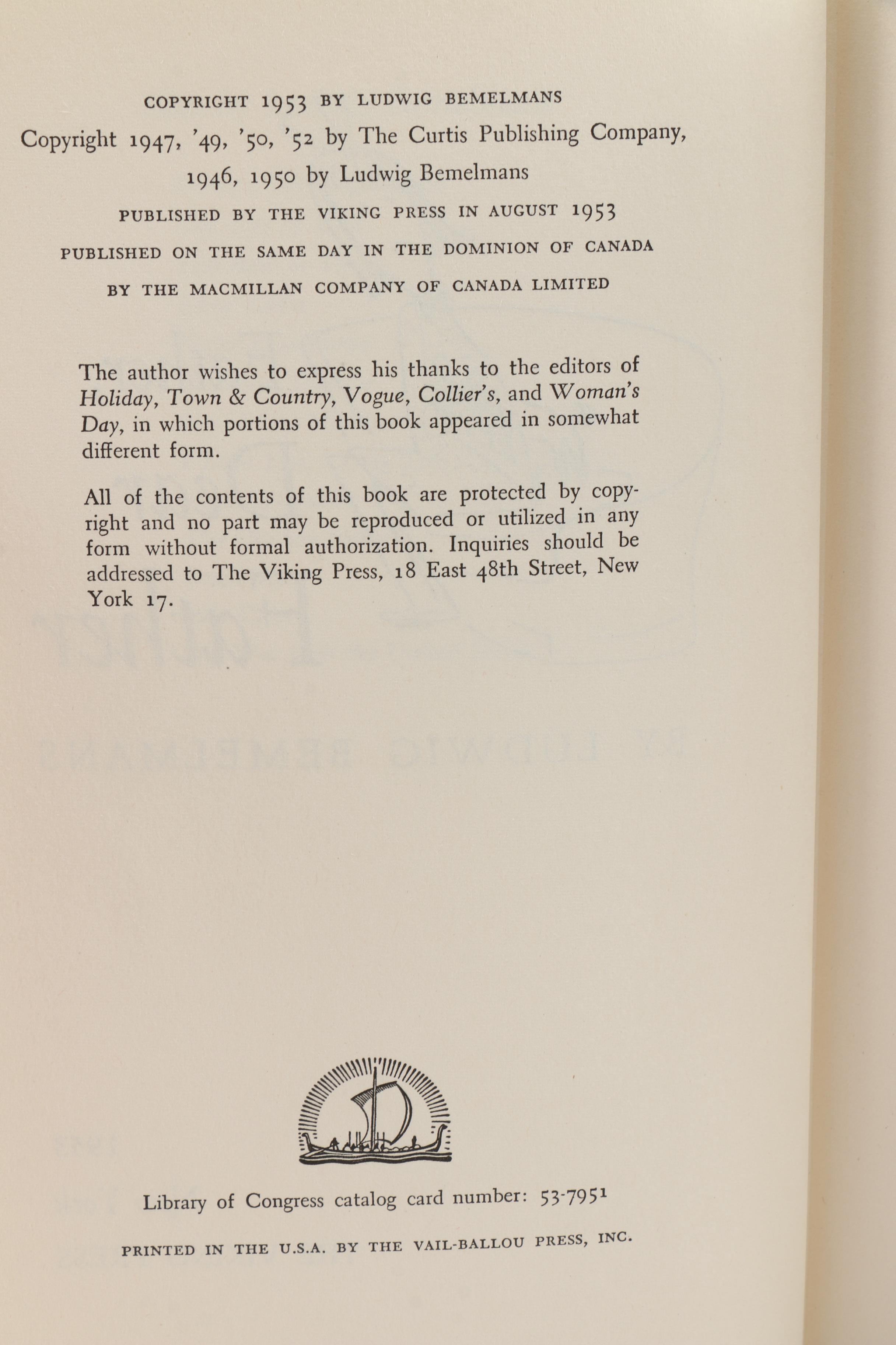 Vintage Ludwig Bemelmans Humorist Fiction Novels Including First Editions