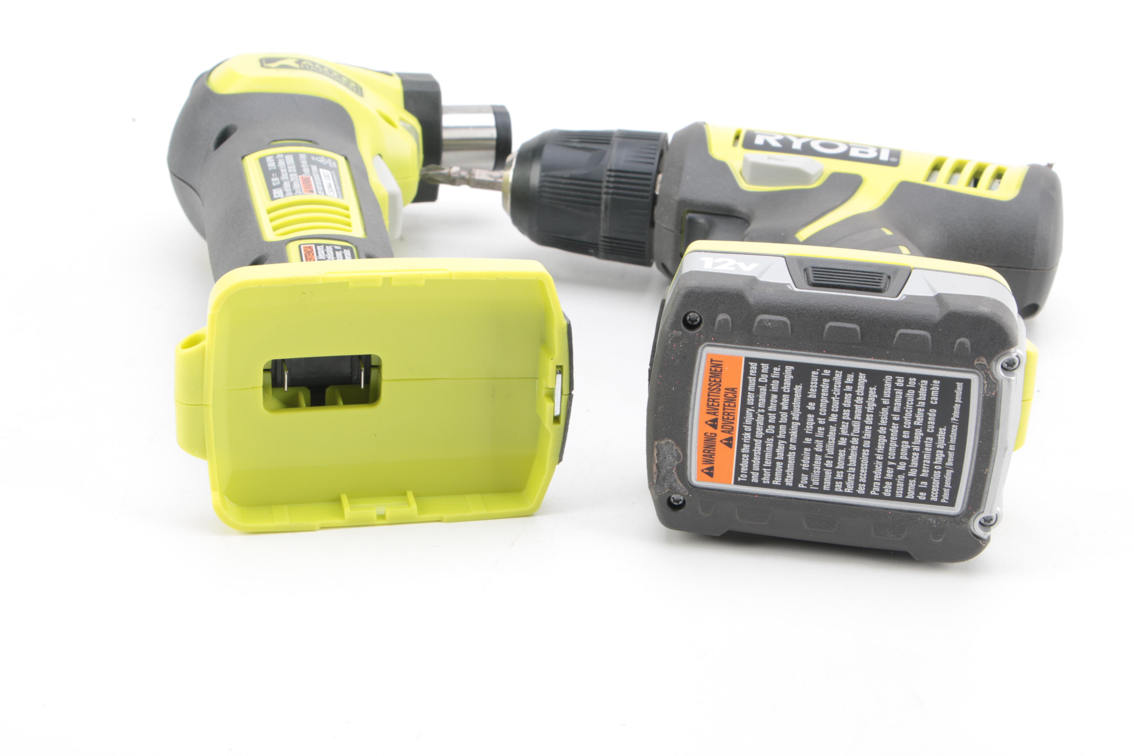 Ryobi Cordless Drill and Auto Hammer with Lithium Batteries and Carrying Cases